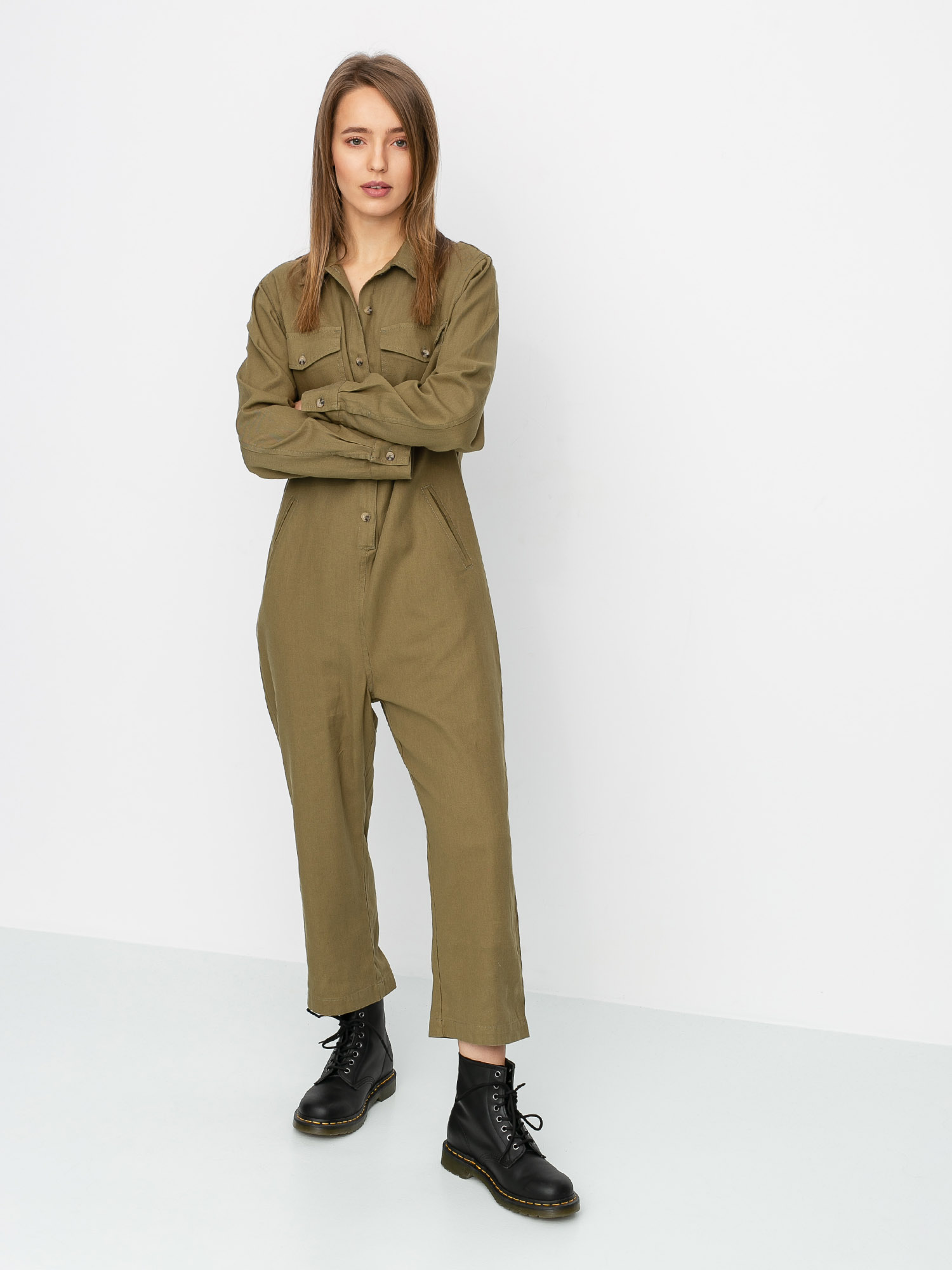 Pentru femei Costum schi Brixton Melbourne Crop Coverall (washed olive)