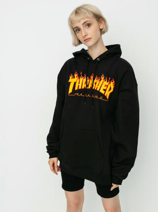 Hanorac cu glugă Thrasher Flame HD Wmn (black)