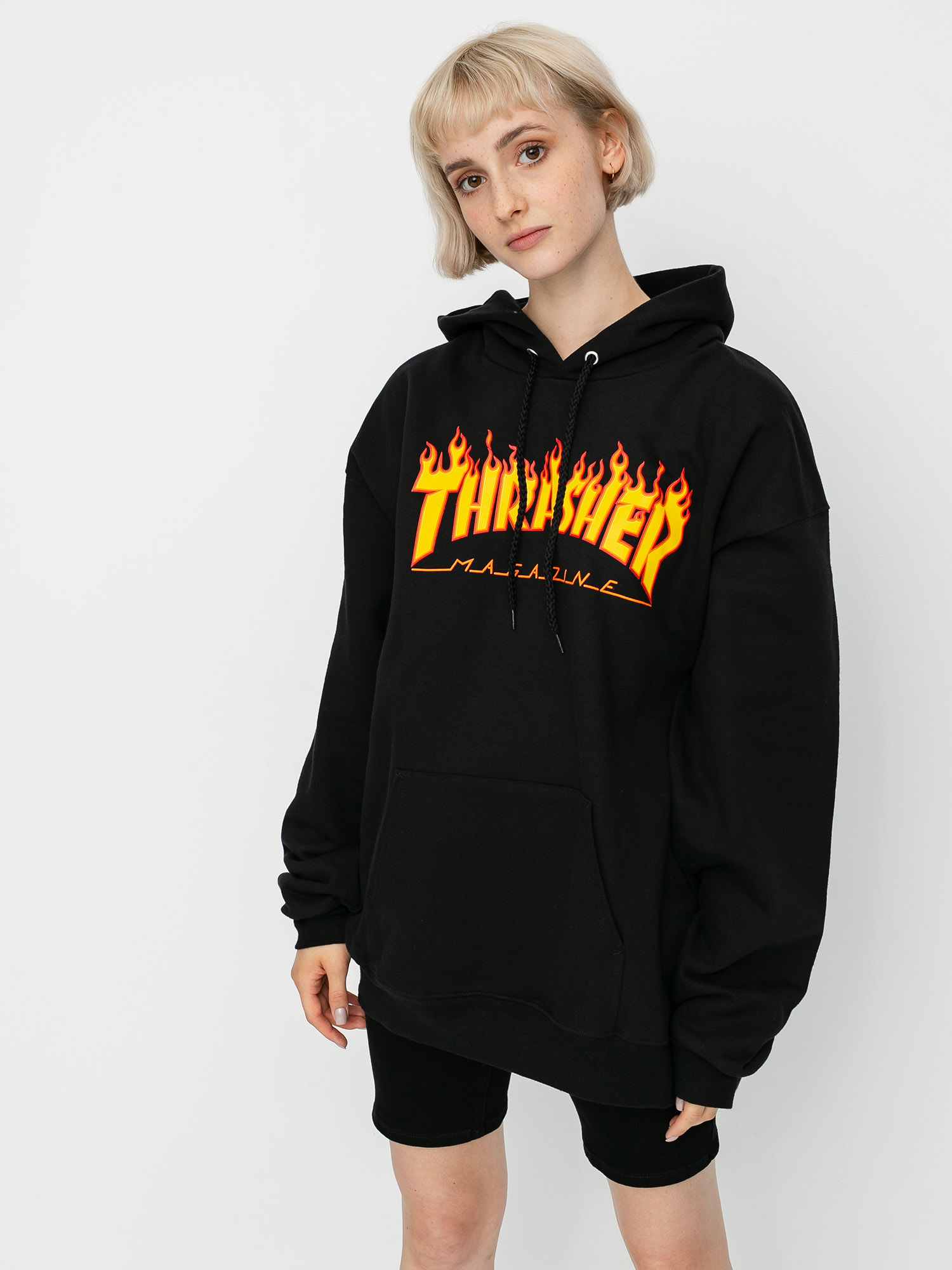 Hanorac cu glugă Thrasher Flame HD Wmn (black)