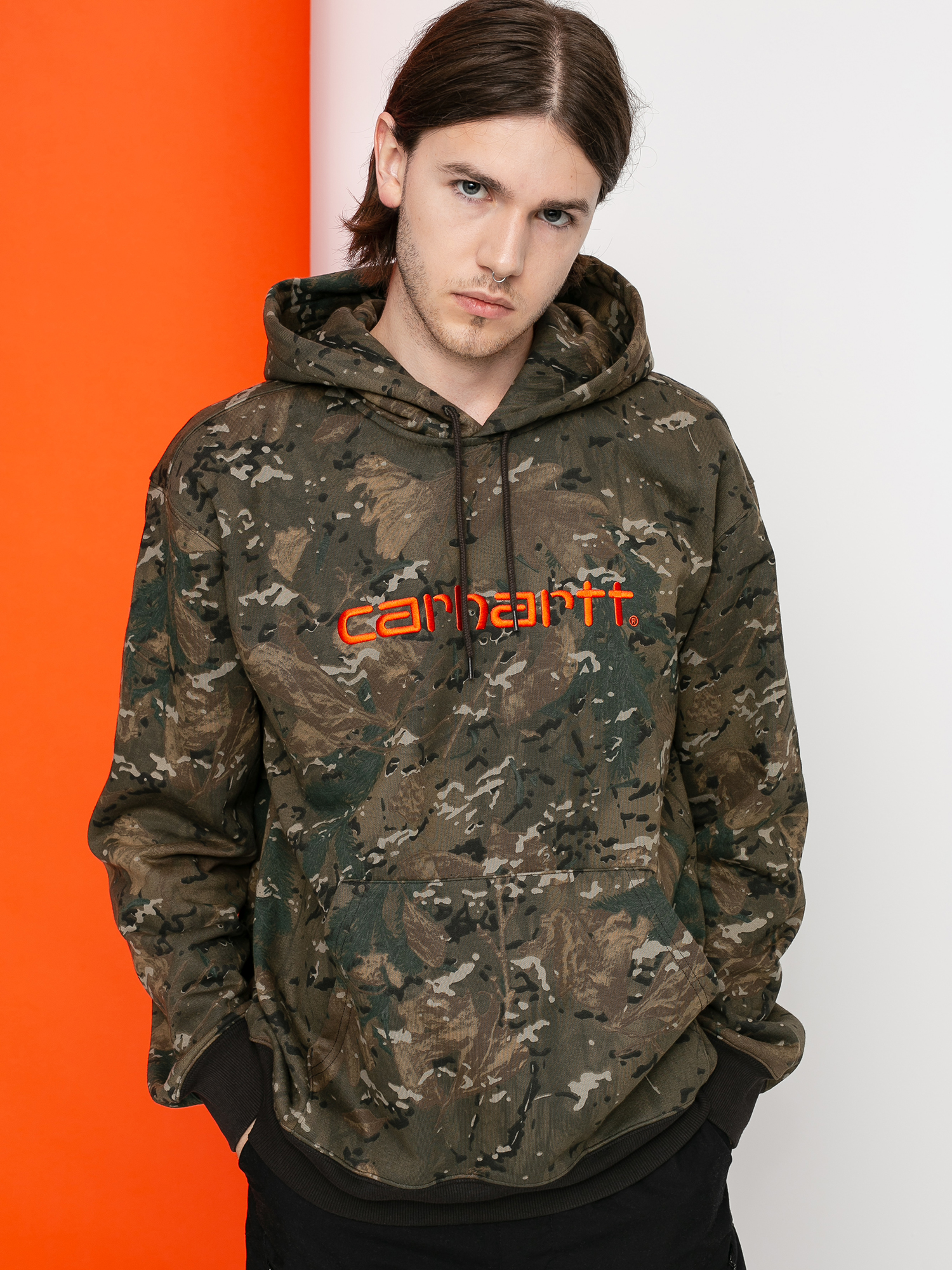 Hanorac cu glugă Carhartt WIP Carhartt HD (camo combi/safety orange)