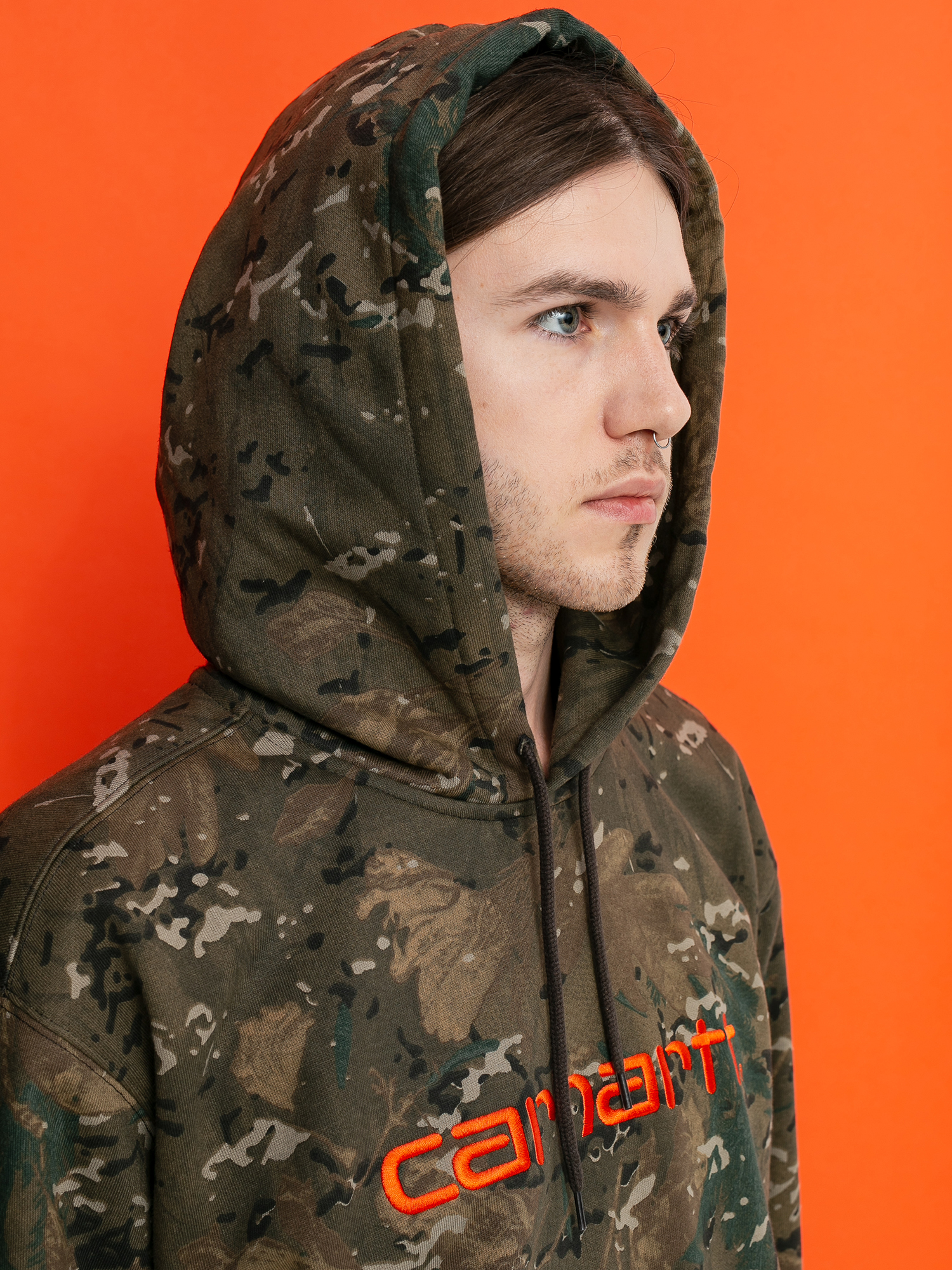 Hanorac cu glugă Carhartt WIP Carhartt HD (camo combi/safety orange)