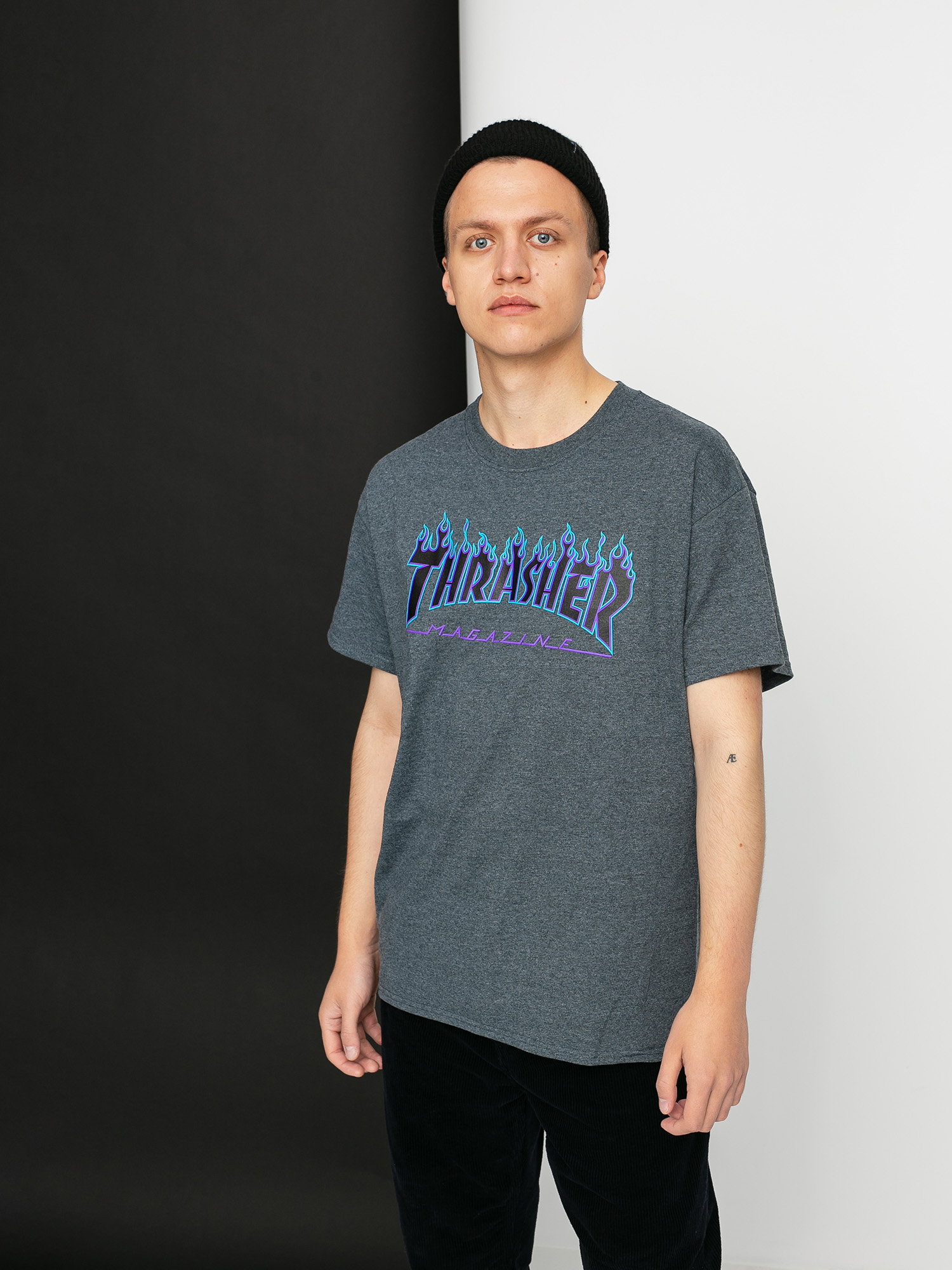 Tricou Thrasher Flame Logo (dark heather)