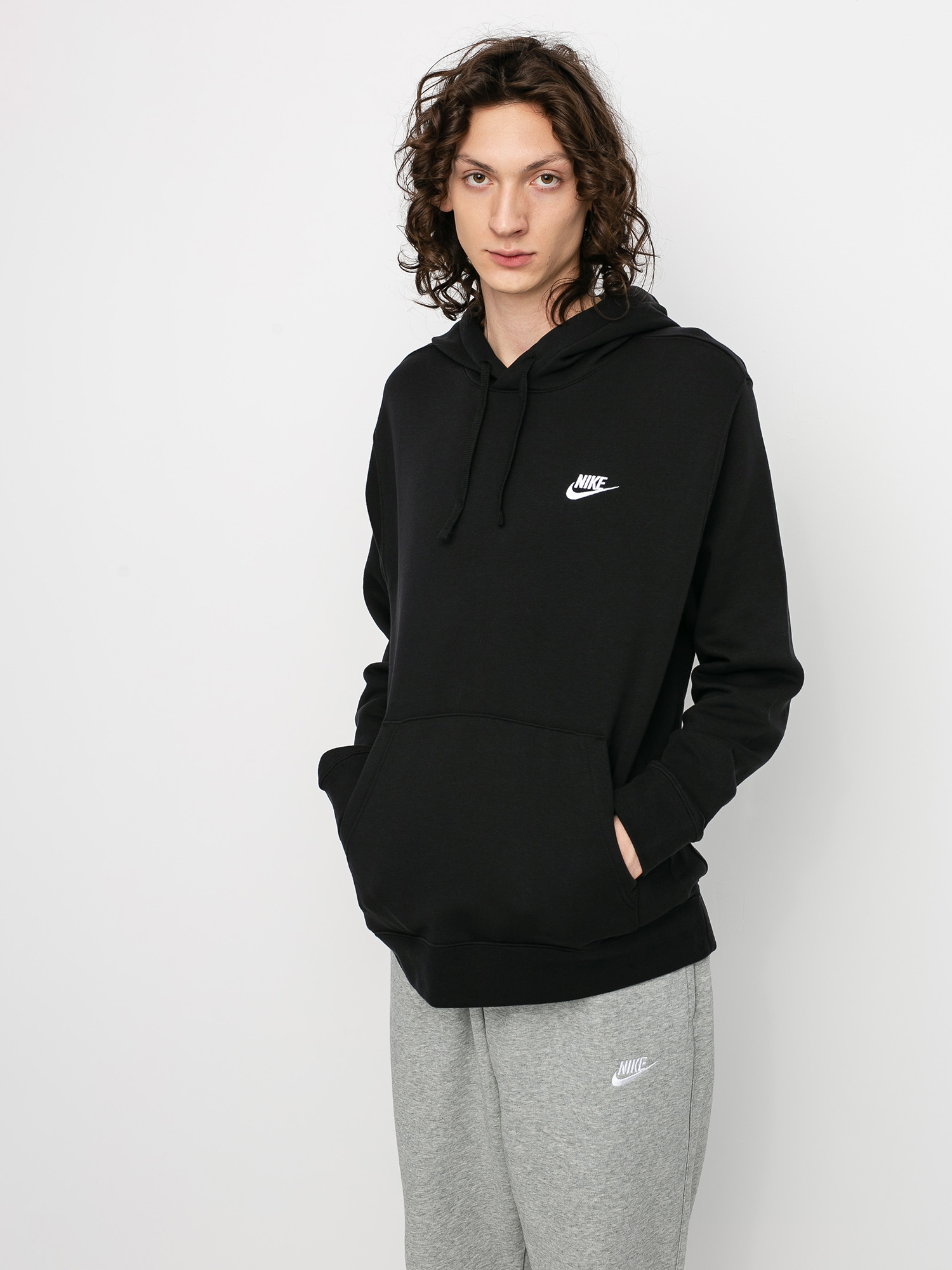 Nike Hanorac cu glugă Club Hoodie Po Bb HD (black/black/white)