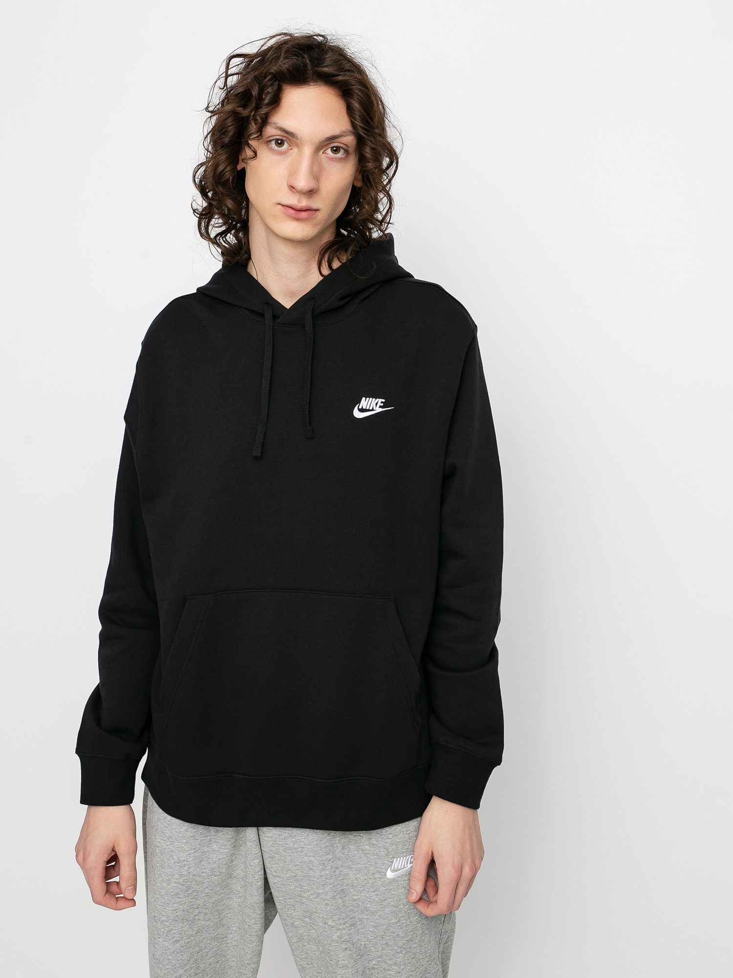 Nike Hanorac cu glugă Club Hoodie Po Bb HD (black/black/white)