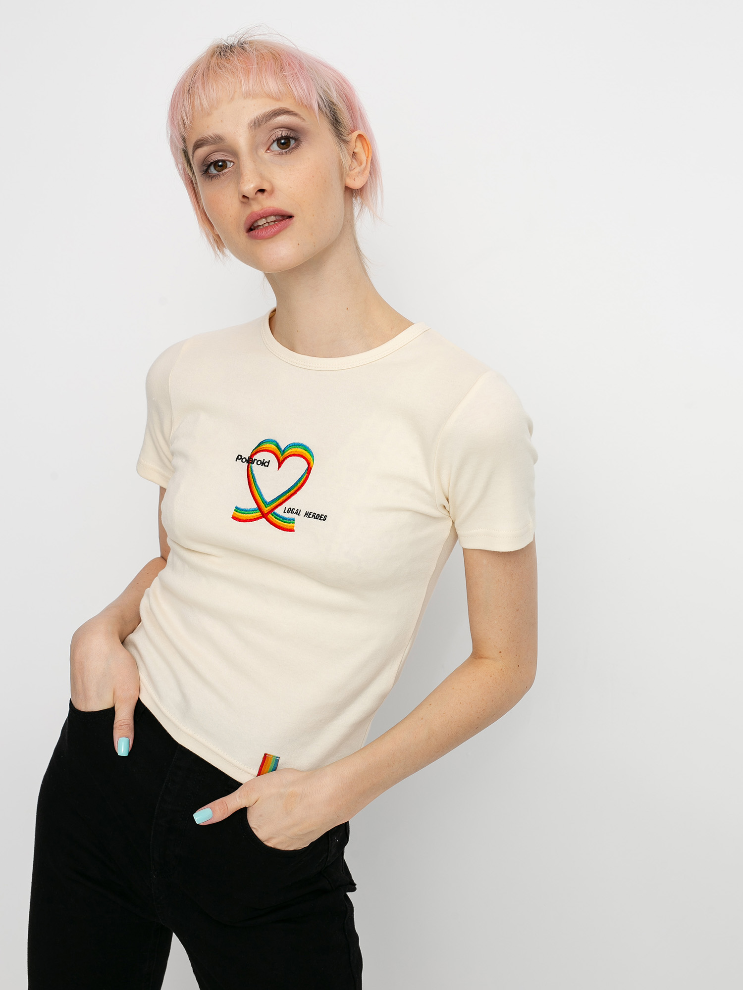 Tricou Local Heroes X Polaroid Ribbon Heart Slim Wmn (cream)