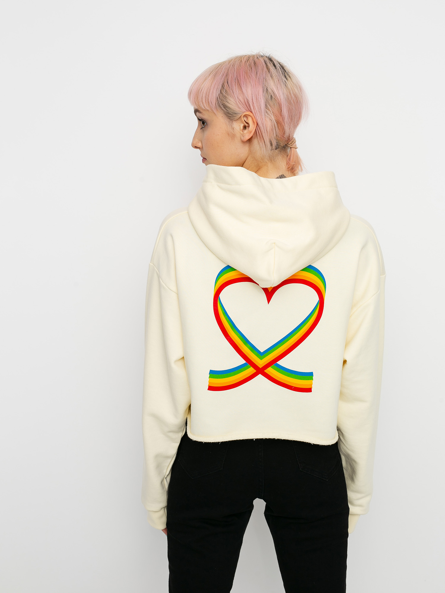 Hanorac cu glugă Local Heroes X Polaroid Ribbon Heart Cropped HD Wmn (cream)