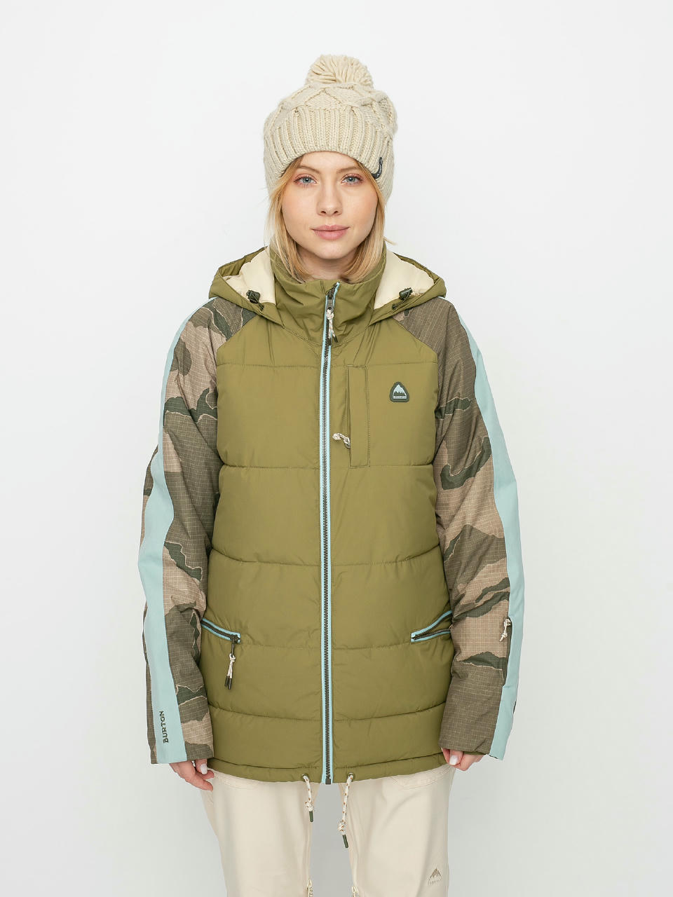 Pentru femei Geacă de snowboard Burton Keelan (martini olive/barren camo/ether blue)