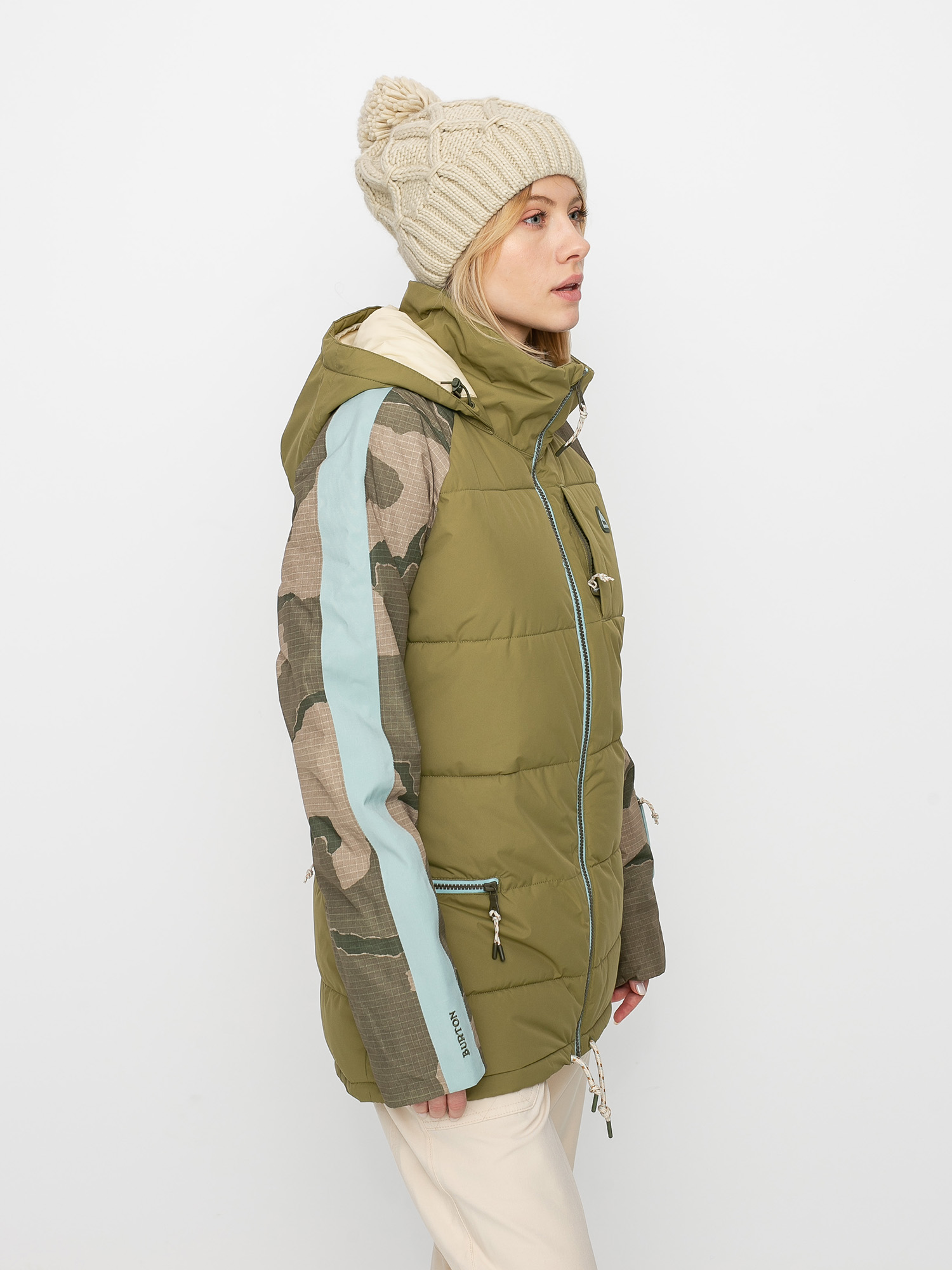 Pentru femei Geacă de snowboard Burton Keelan (martini olive/barren camo/ether blue)