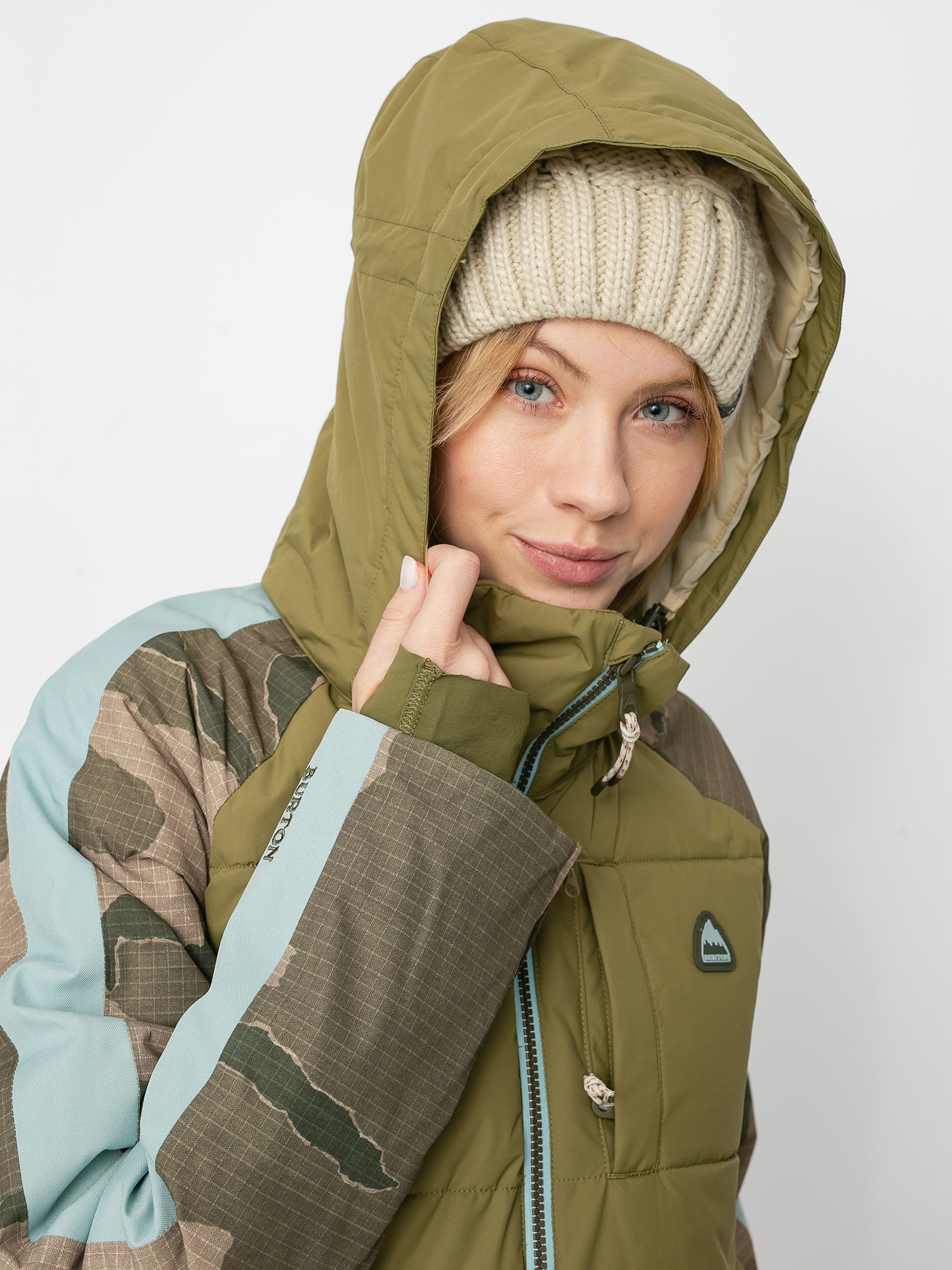 Pentru femei Geacă de snowboard Burton Keelan (martini olive/barren camo/ether blue)
