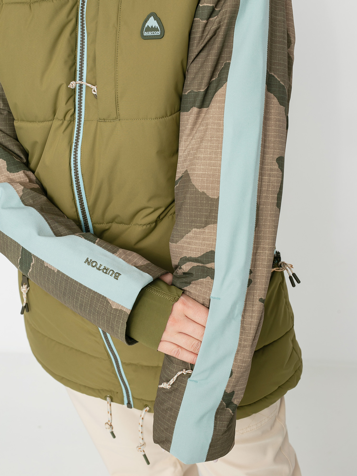 Pentru femei Geacă de snowboard Burton Keelan (martini olive/barren camo/ether blue)
