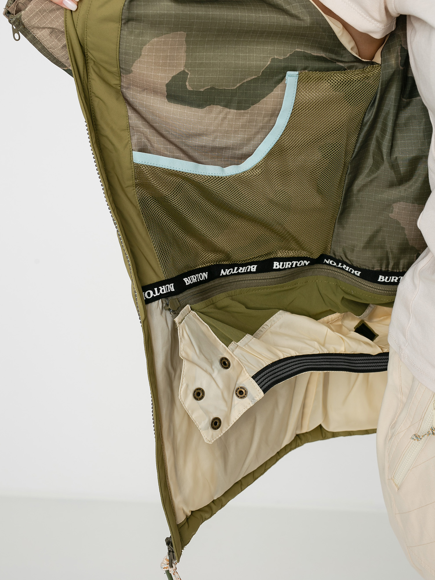 Pentru femei Geacă de snowboard Burton Keelan (martini olive/barren camo/ether blue)