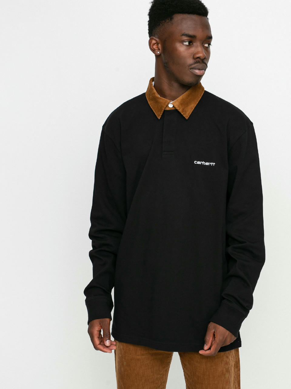 Tricou polo Carhartt WIP Cord Rugby (black/h brown/white)