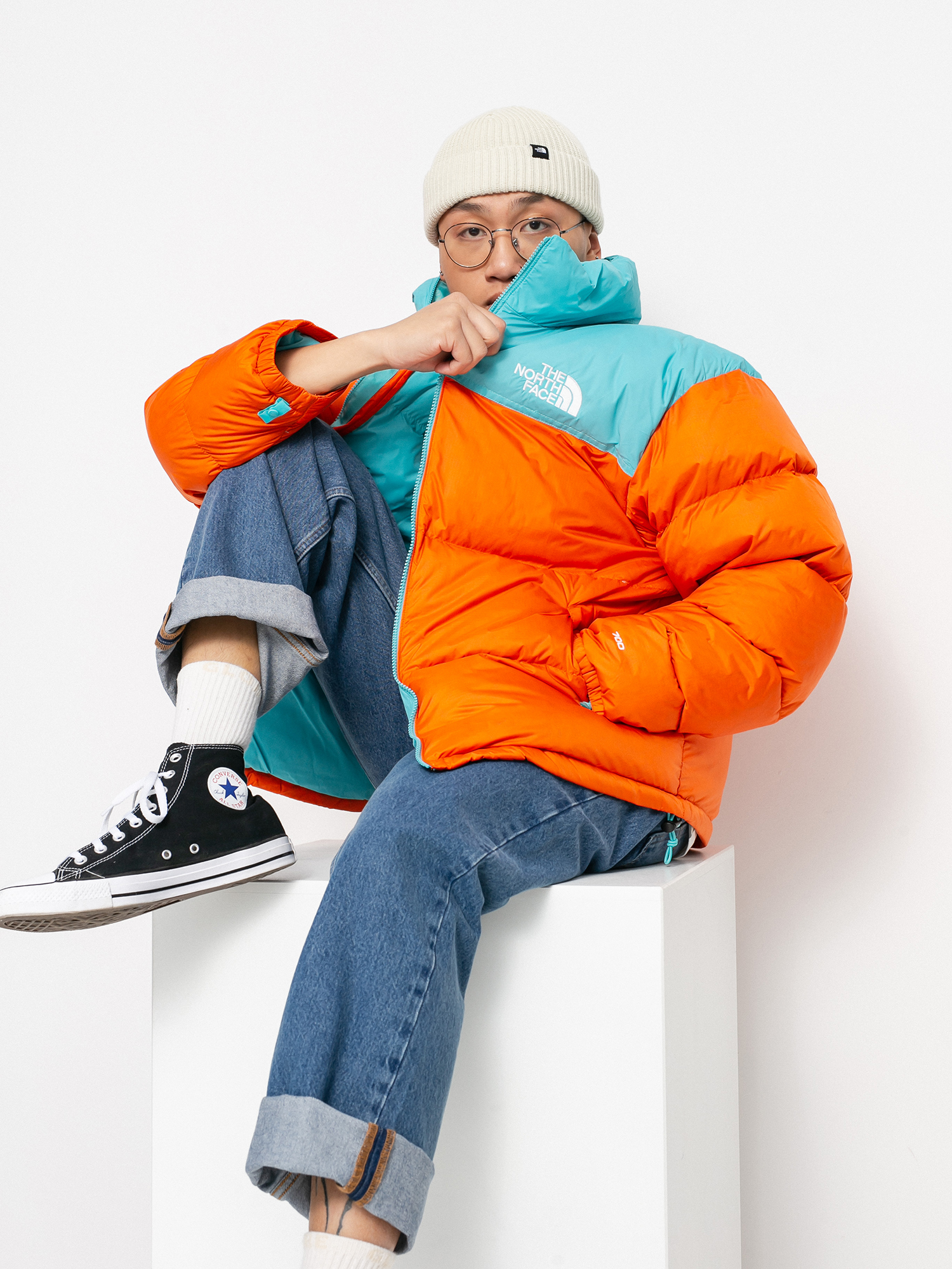 Geacă The North Face 1996 Retro Nuptse (red orange/transantarctic blue)