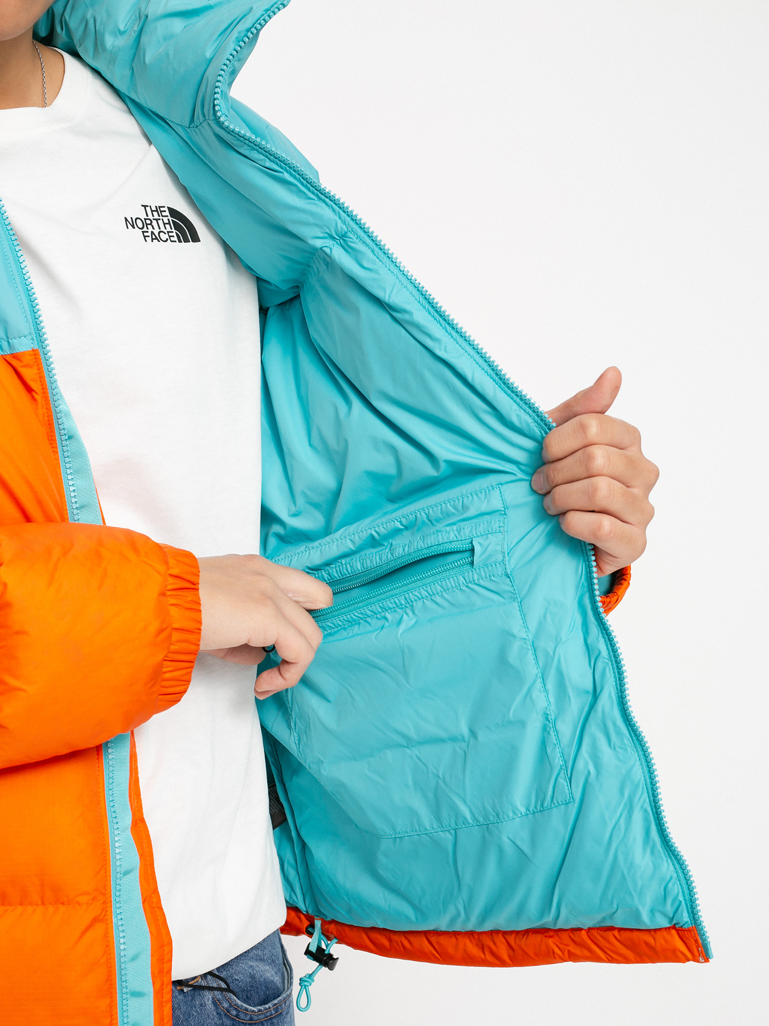 Geacă The North Face 1996 Retro Nuptse (red orange/transantarctic blue)