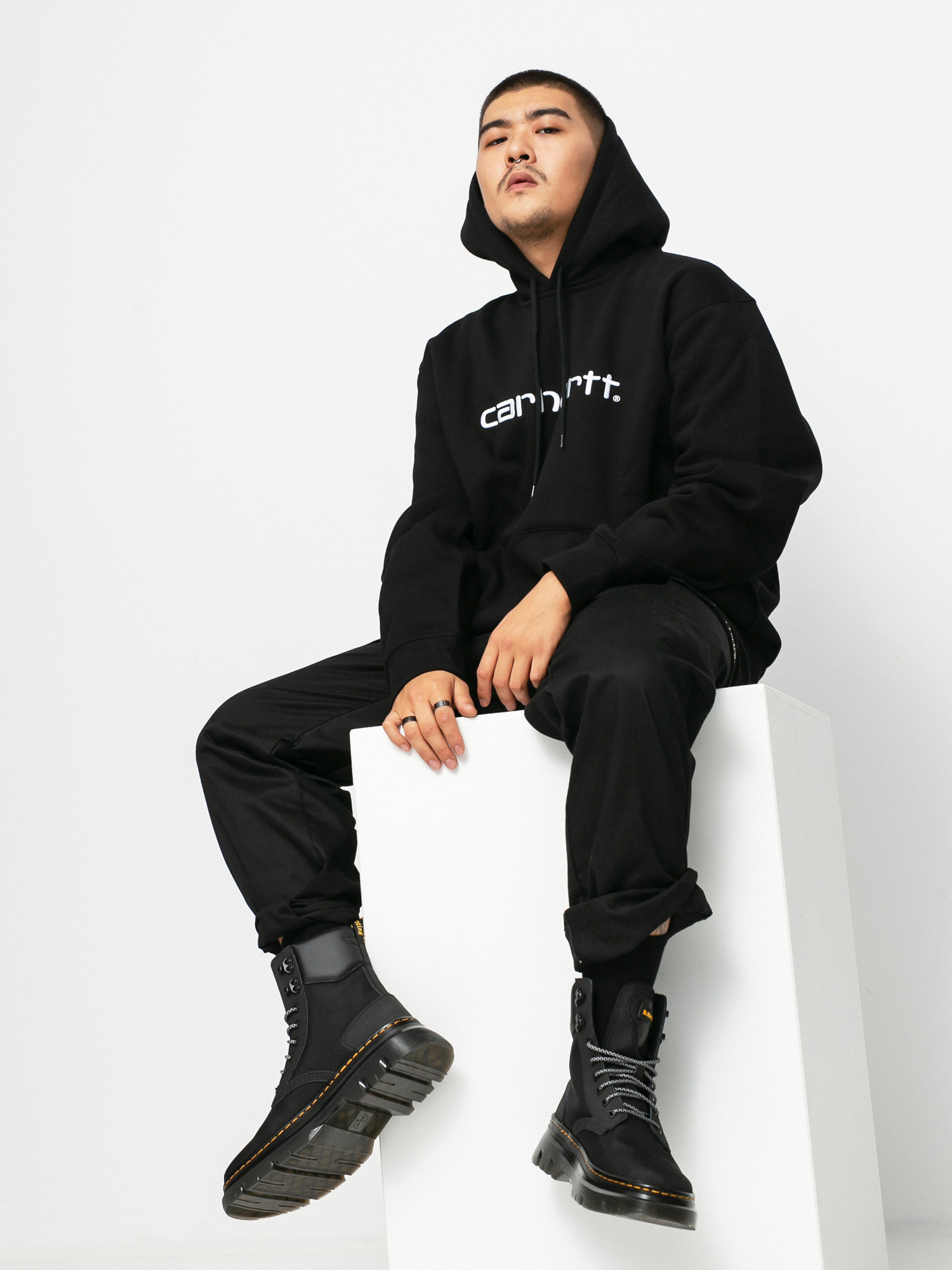 Hanorac cu glugă Carhartt WIP Carhartt HD (black/white)