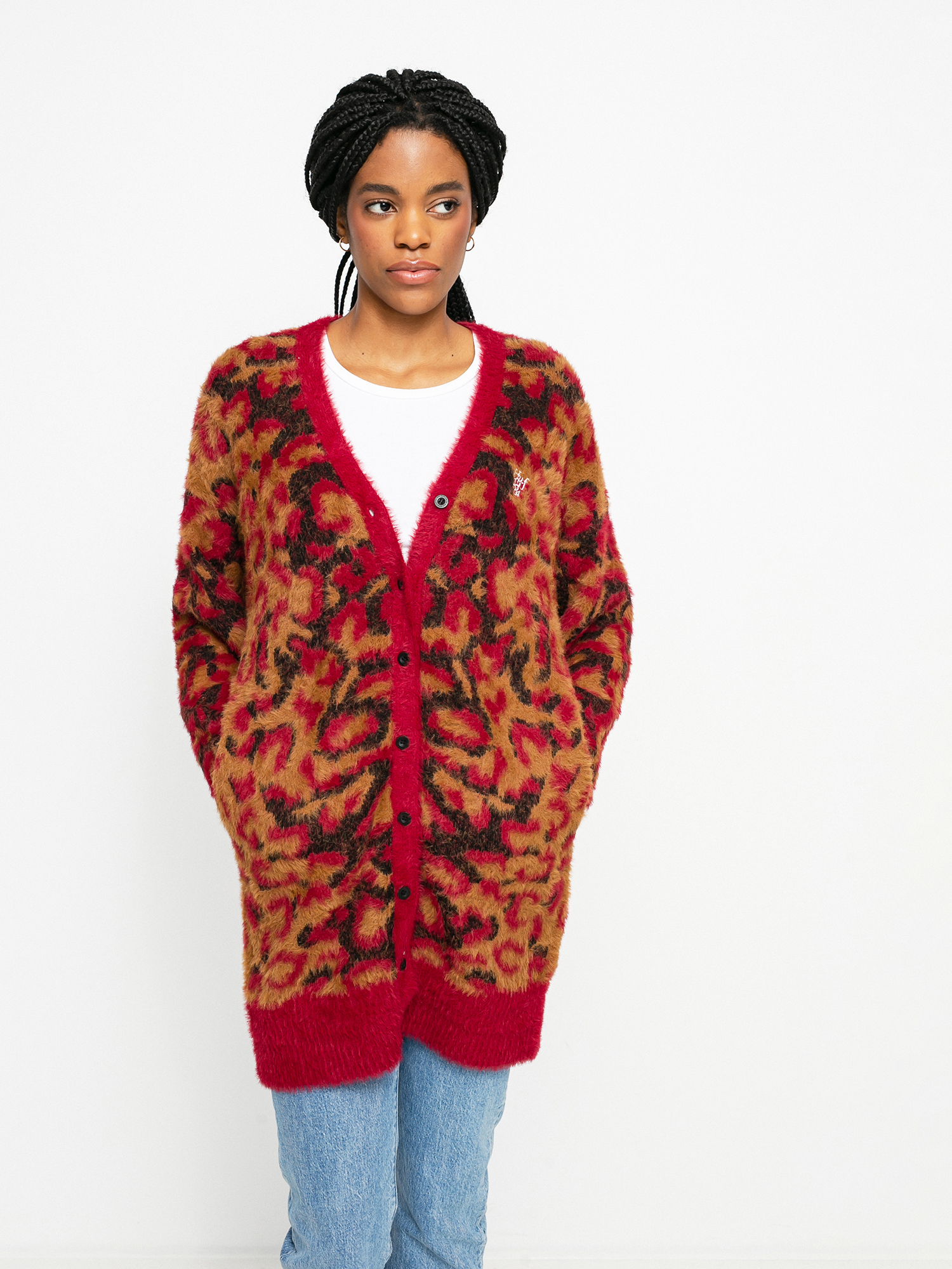 Pulover HUF Leopard Knit Duster Wmn (bloodstone)