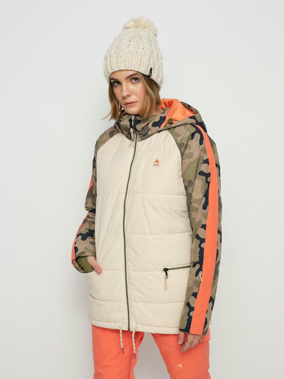 Geacă de snowboard Burton Keelan Wmn (creme brulee/martini olive terra camo)