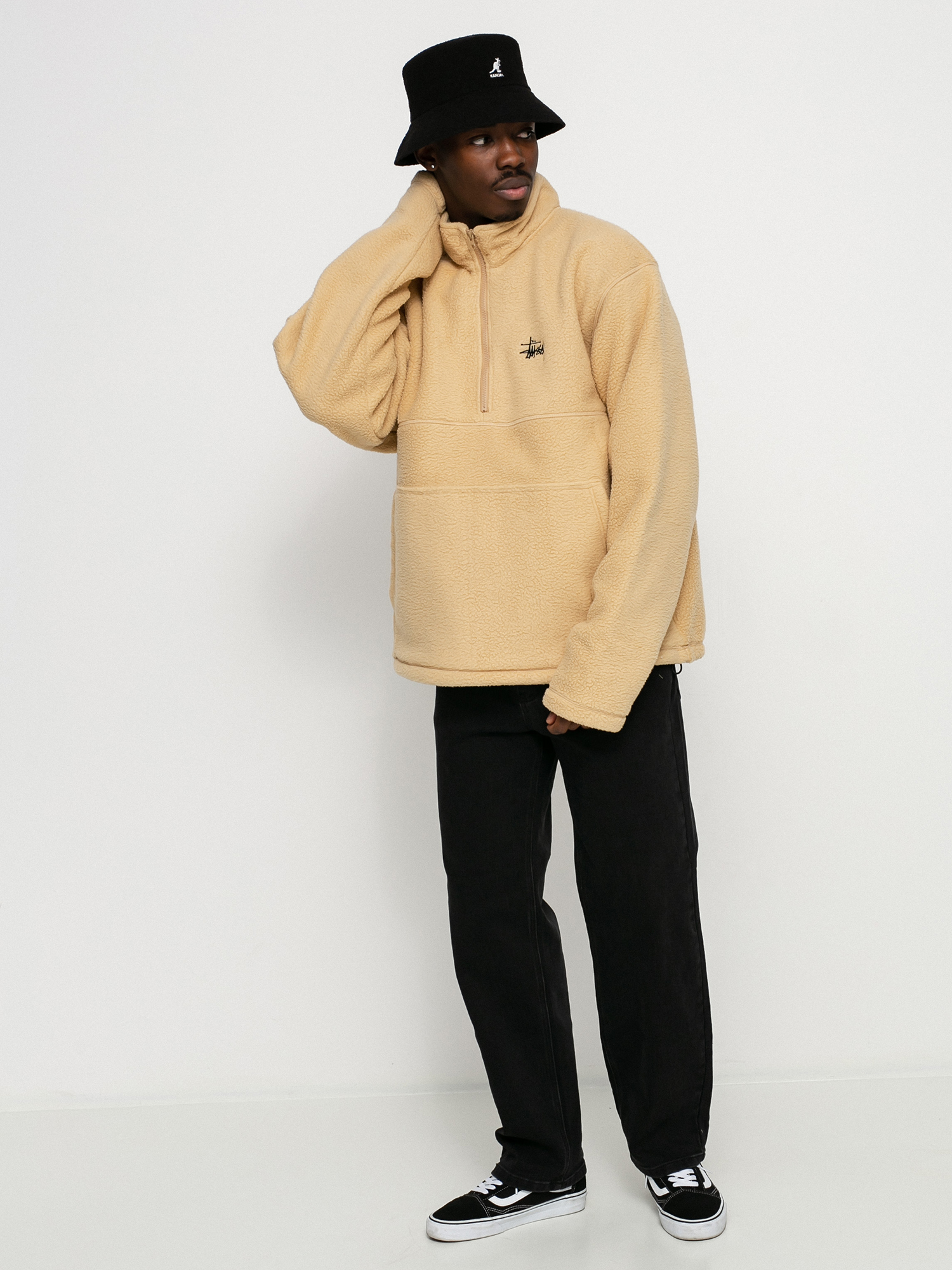 Pentru bărbați Hanorac din fleece Stussy Half Zip Mock Neck (beige)