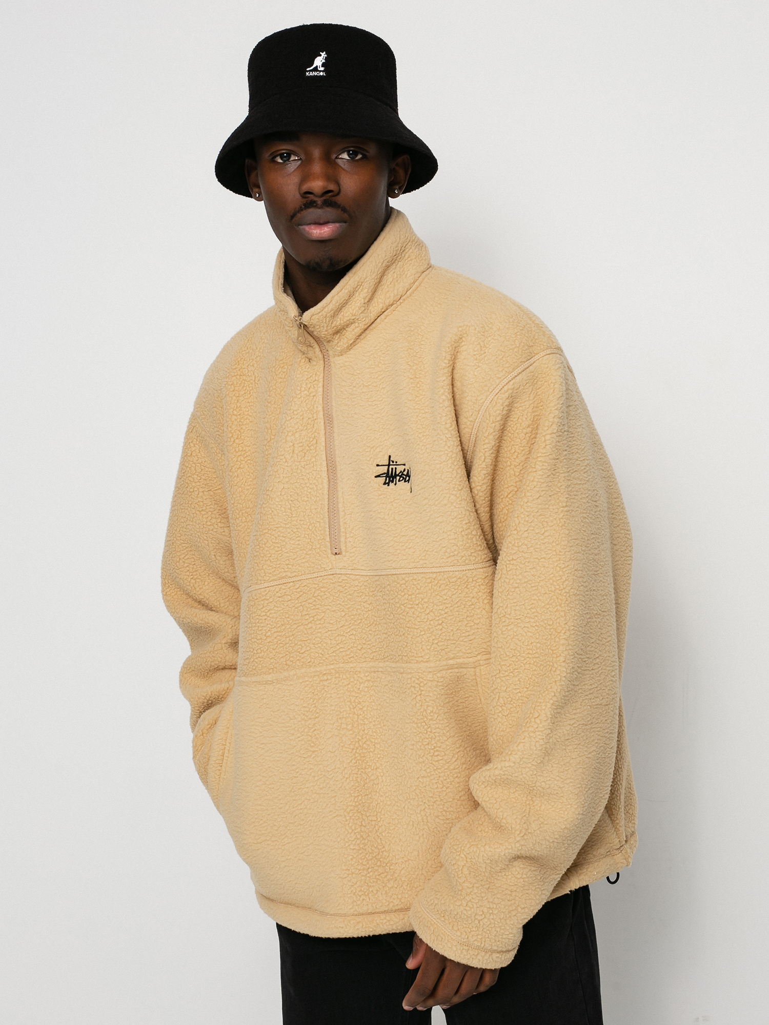 Pentru bărbați Hanorac din fleece Stussy Half Zip Mock Neck (beige)