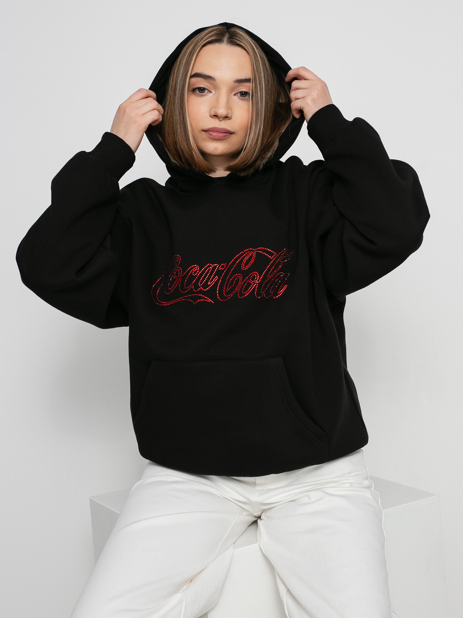 Hanorac cu glugă Local Heroes Coca Cola Rhinestones HD Wmn (black)