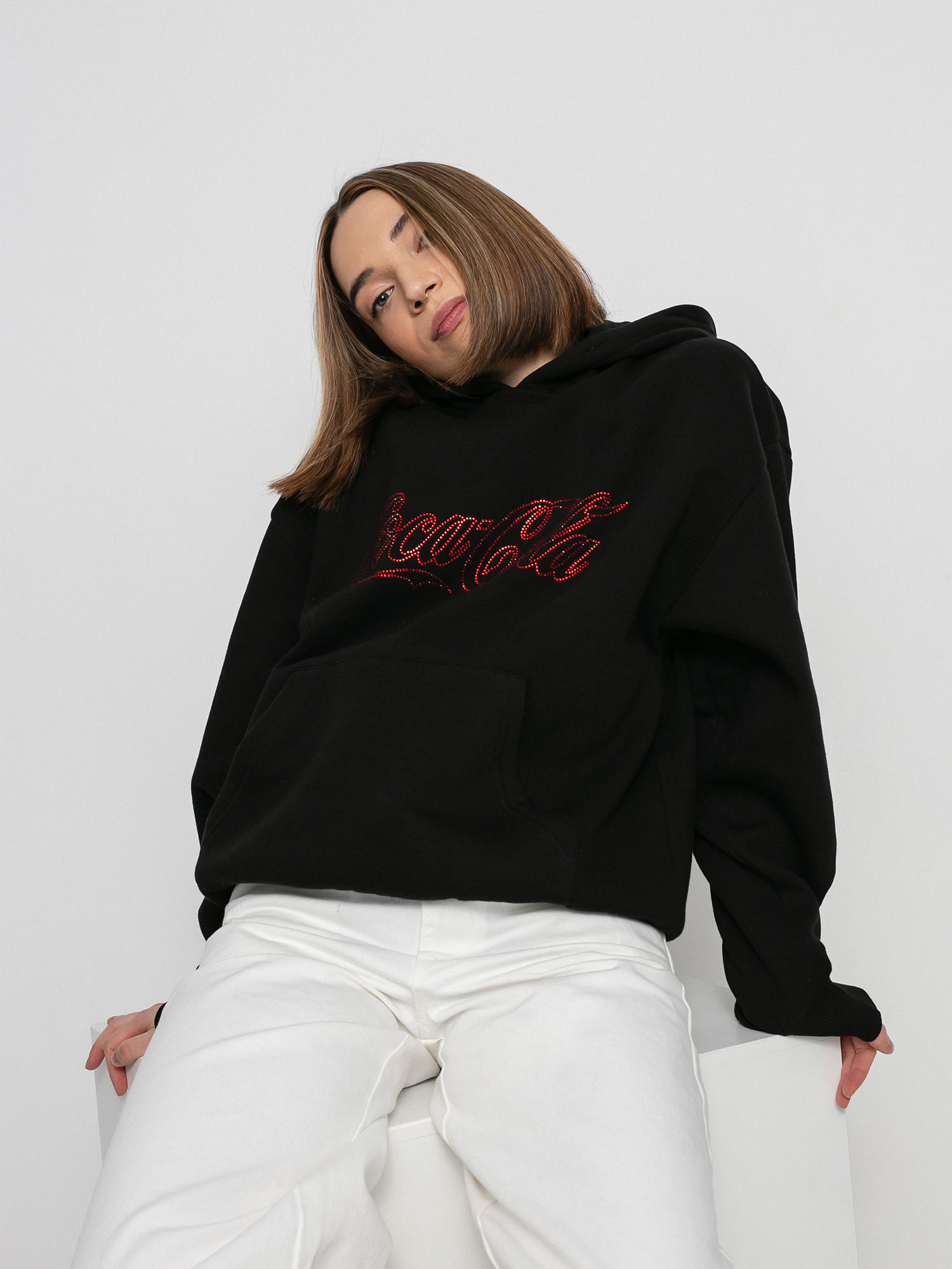 Hanorac cu glugă Local Heroes Coca Cola Rhinestones HD Wmn (black)