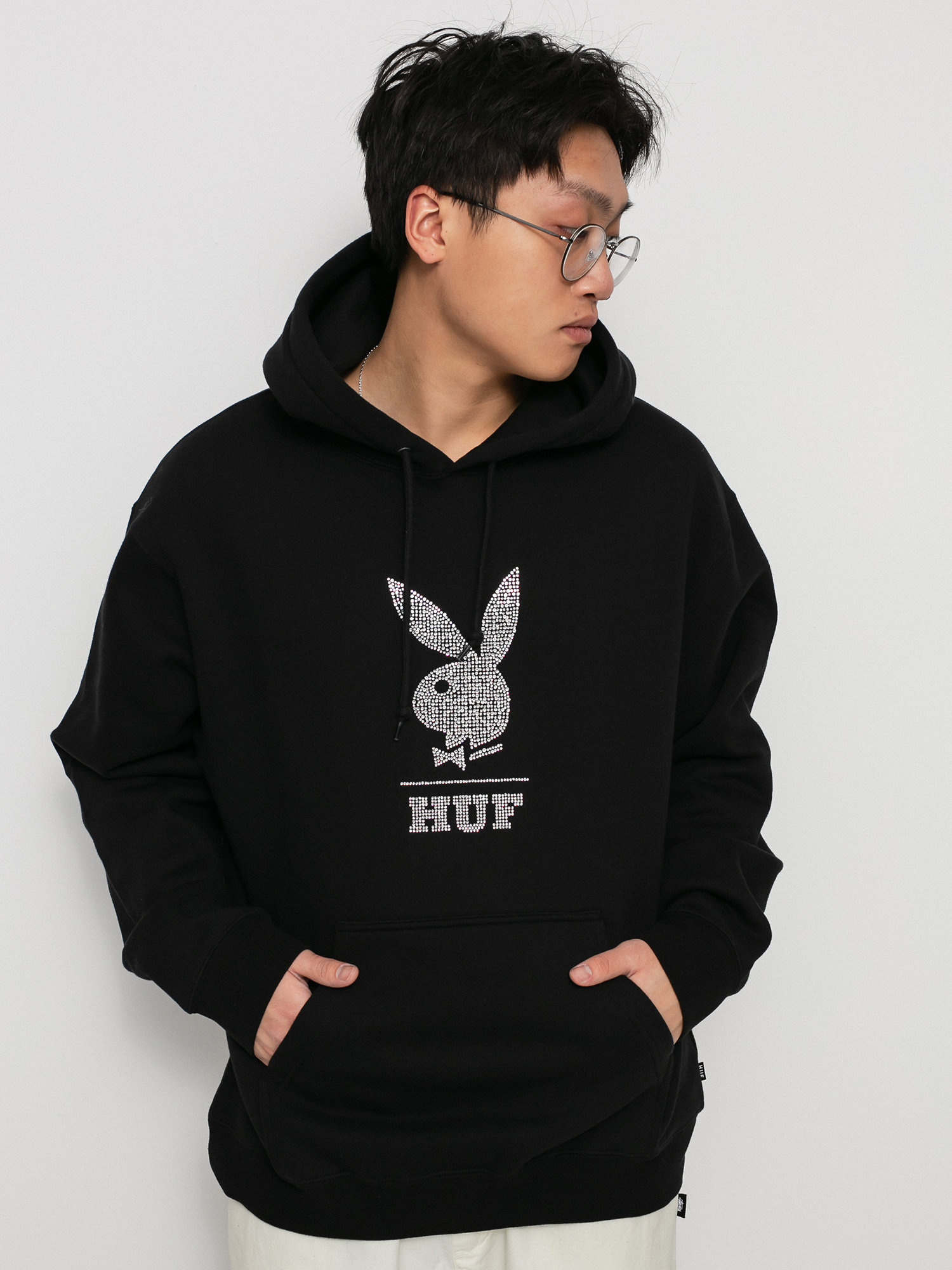 Hanorac cu glugă HUF X Playboy Rhinestone HD (black)