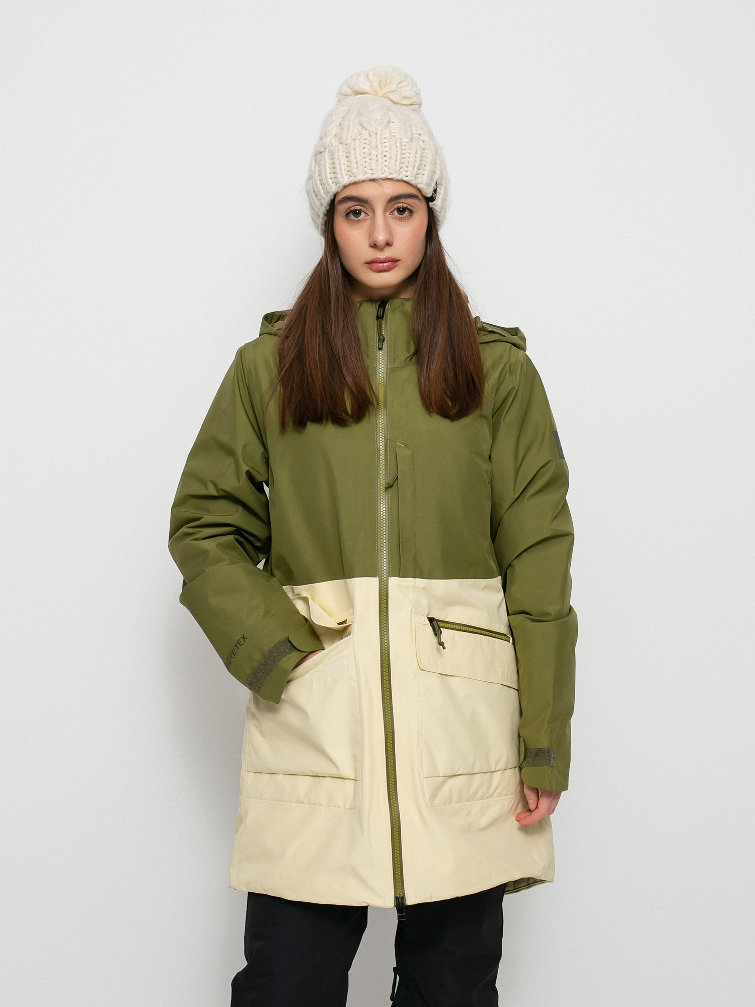 Pentru femei Geacă de snowboard Burton Gore Tex Treeline (martini olive/creme brulee)