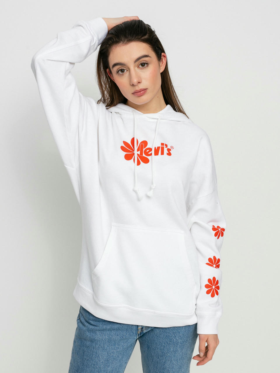 Hanorac cu glugă Levi's® Graphic Rider HD Wmn (daisy chest hit white)