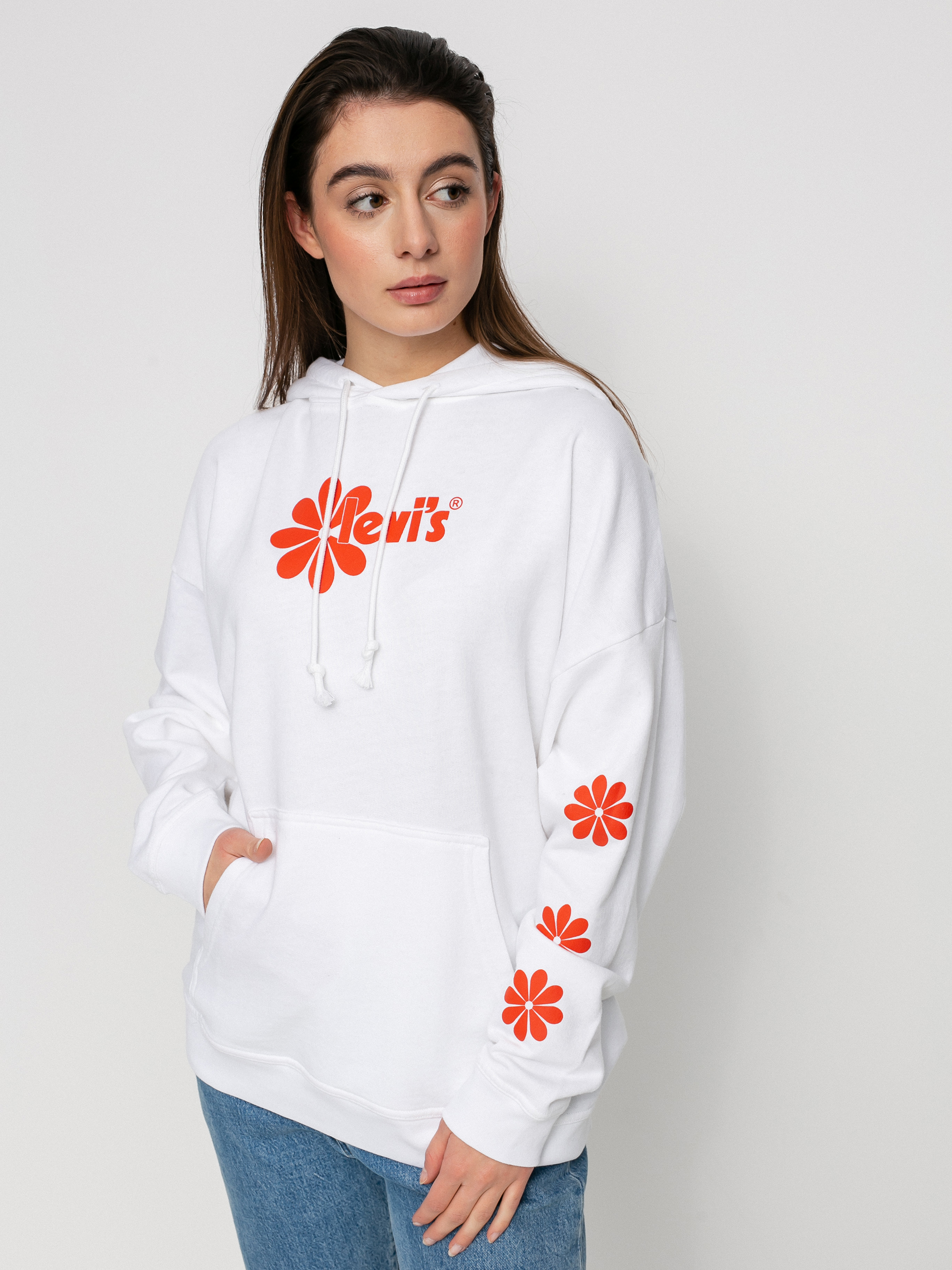 Hanorac cu glugă Levi's® Graphic Rider HD Wmn (daisy chest hit white)