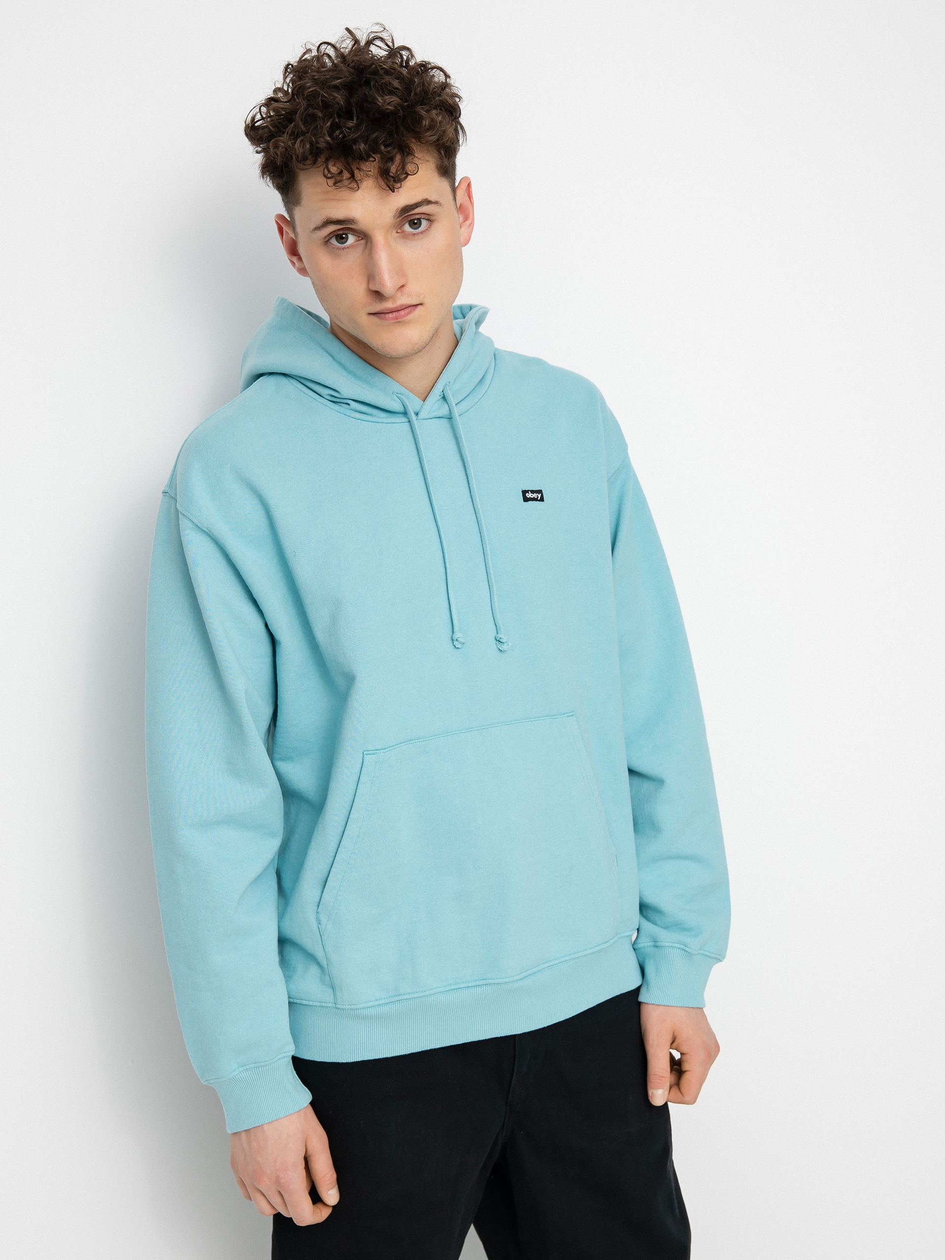 Hanorac cu glugă OBEY Timeless Recycled Heavy HD (pigment turquoise tonic)
