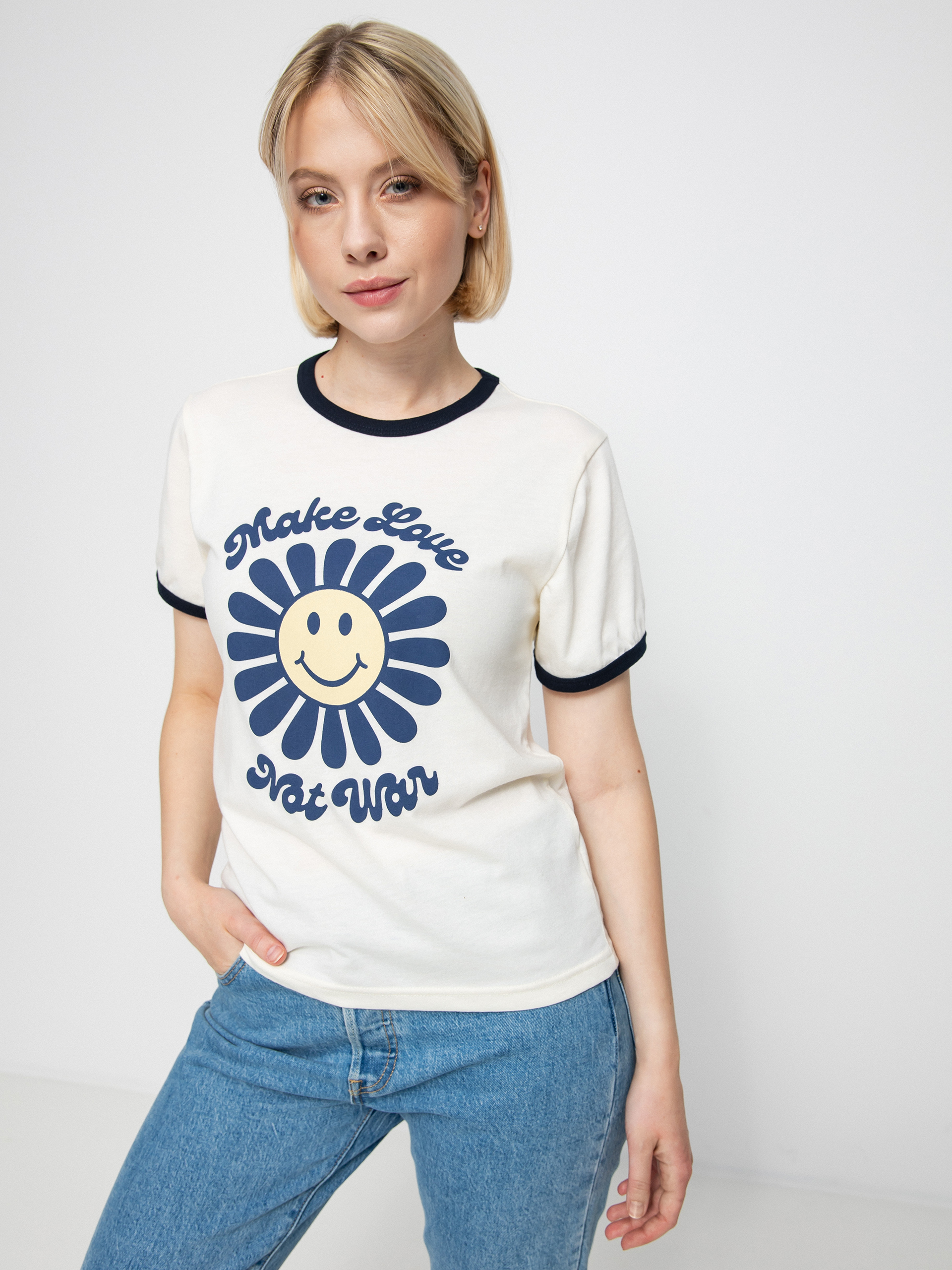 Tricou Brixton Love Not War Ringer Wmn (dove)