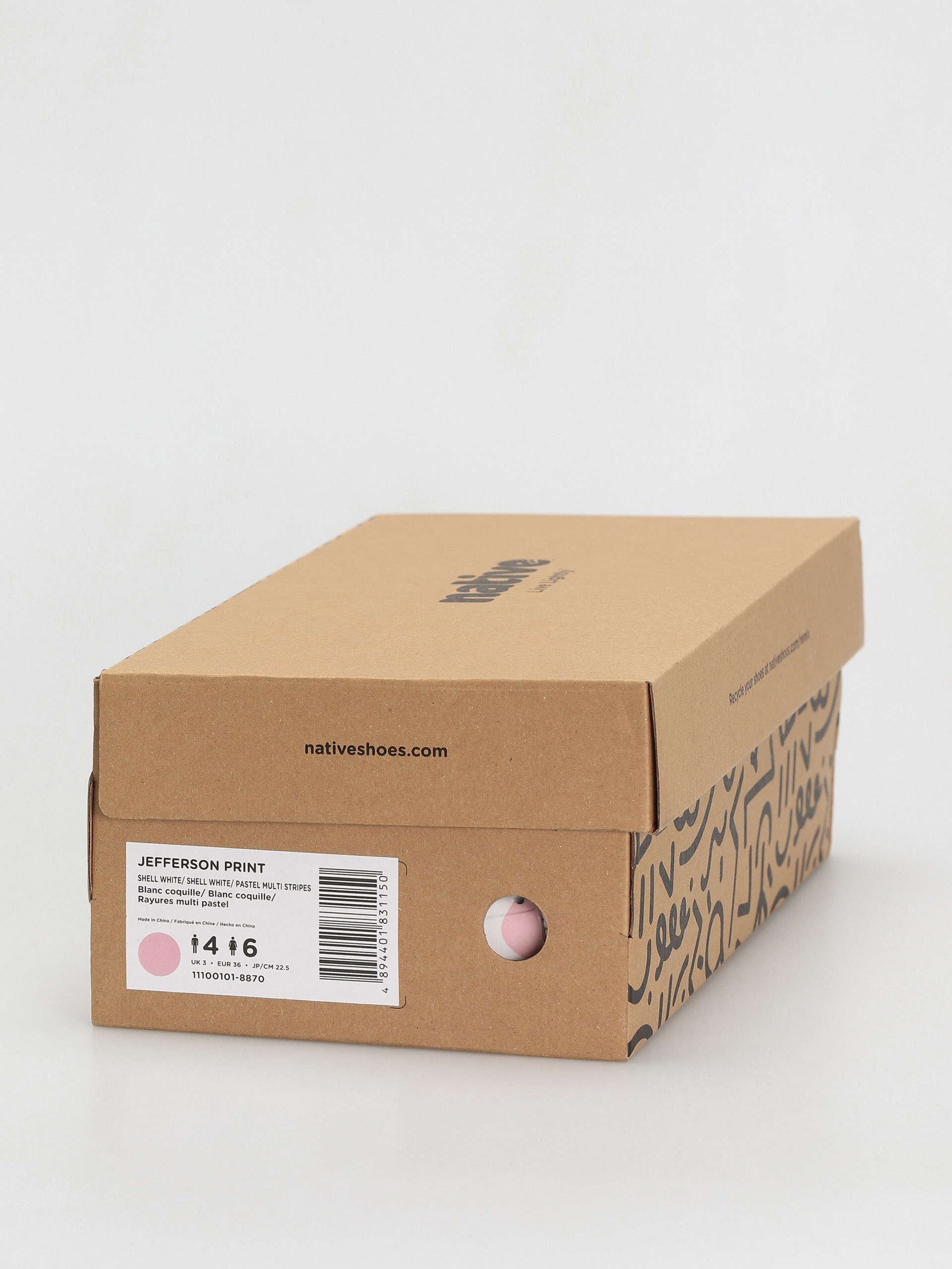 Pantofi Native Jefferson Print (shell white/shell white/pastel multi stripe)