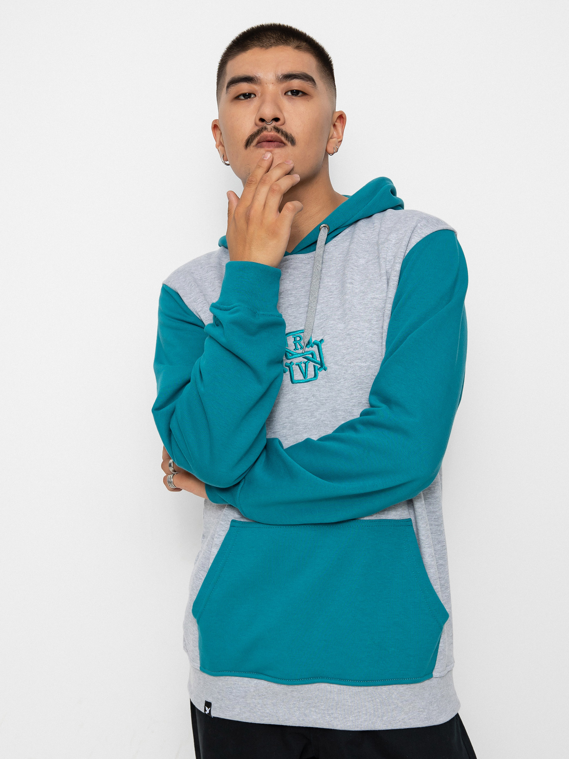 Hanorac cu glugă Nervous Initial HD (ocean grey)