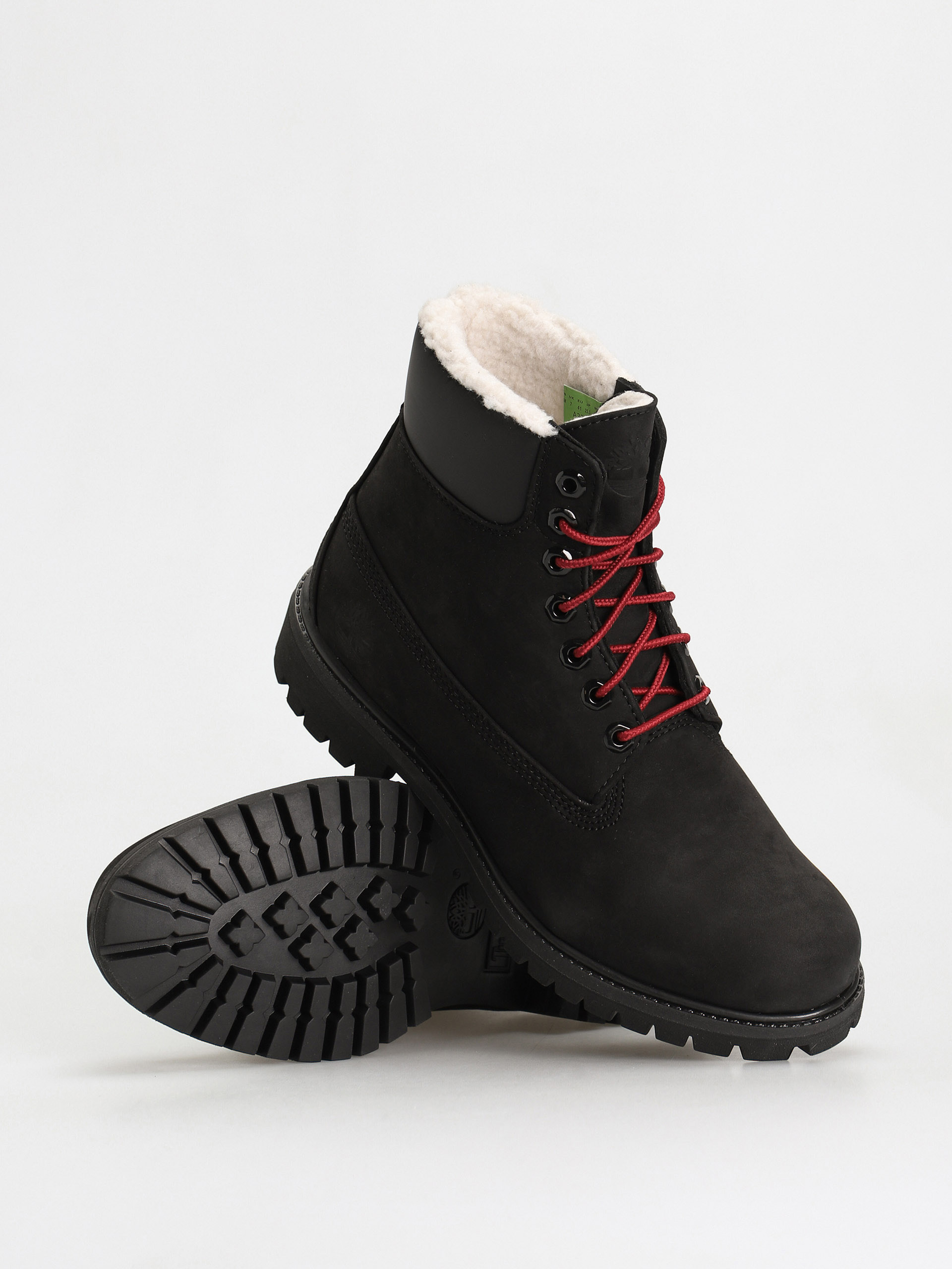 Pantofi Timberland 6 In Premium Fur/Warm Lin (black nubuck/red)