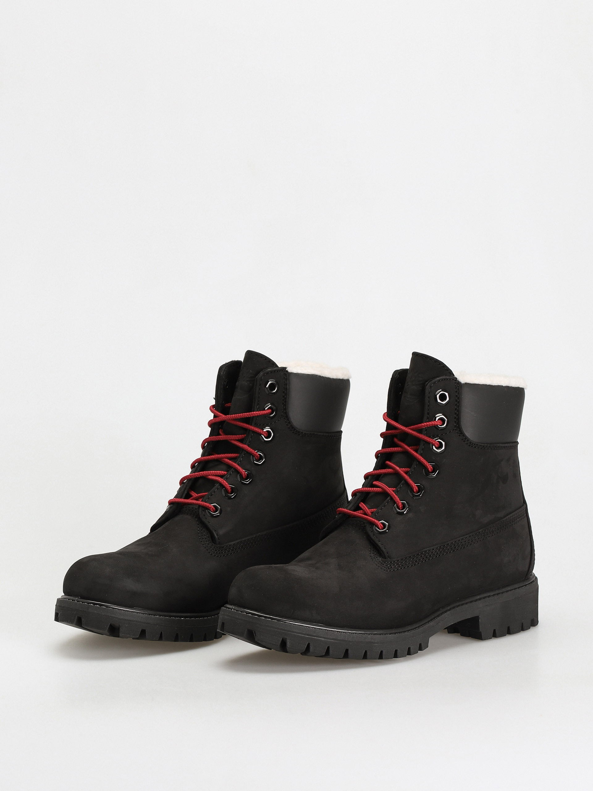 Pantofi Timberland 6 In Premium Fur/Warm Lin (black nubuck/red)