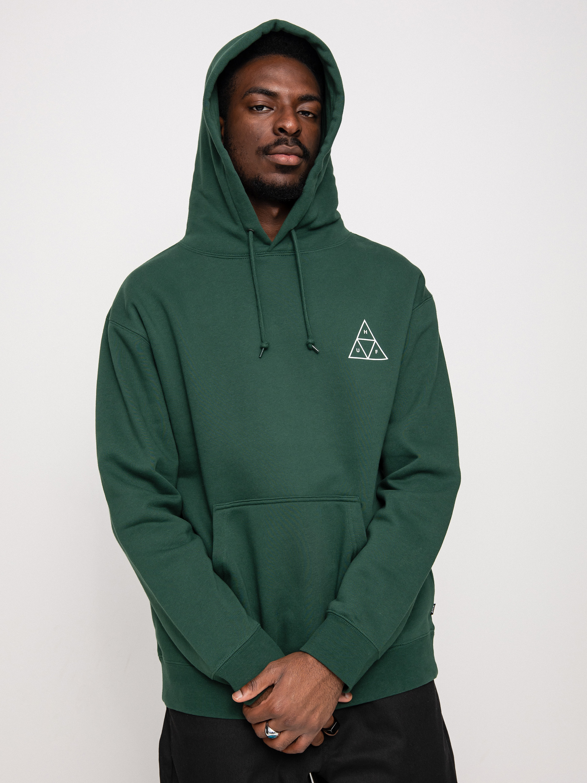 Hanorac cu glugă HUF Essentials Triple Triangle HD (forest green)
