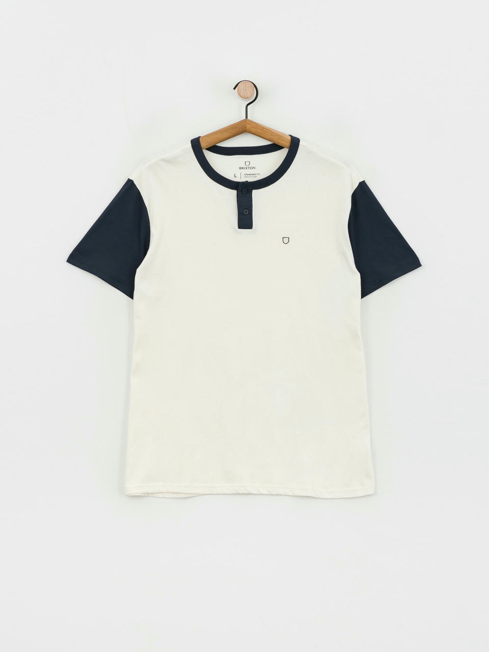 Tricou Brixton Shield Baseball Henley Kn (off white/navy)