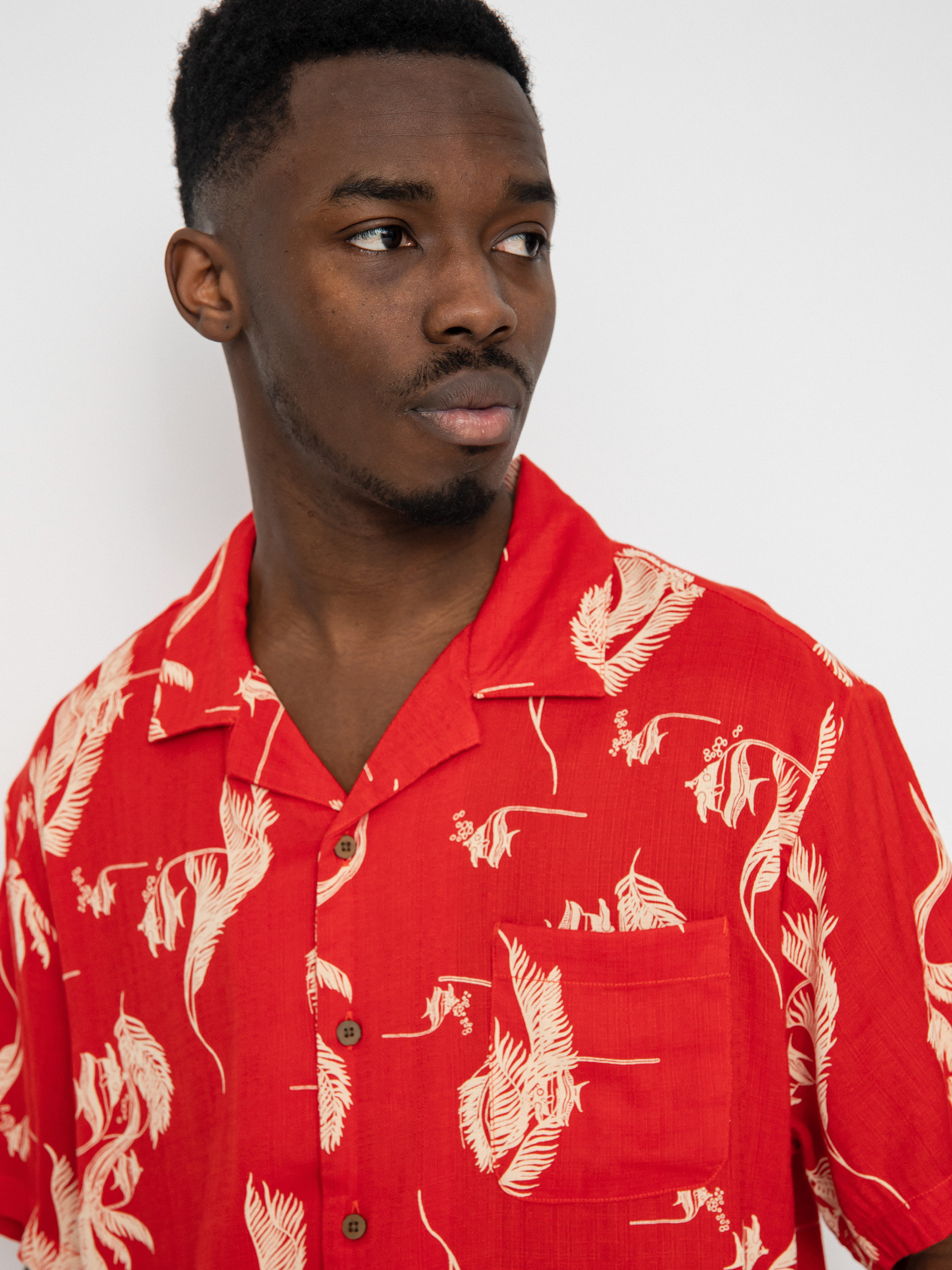 Cămașă Brixton Bunker Slub (aloha red/white/coconut)