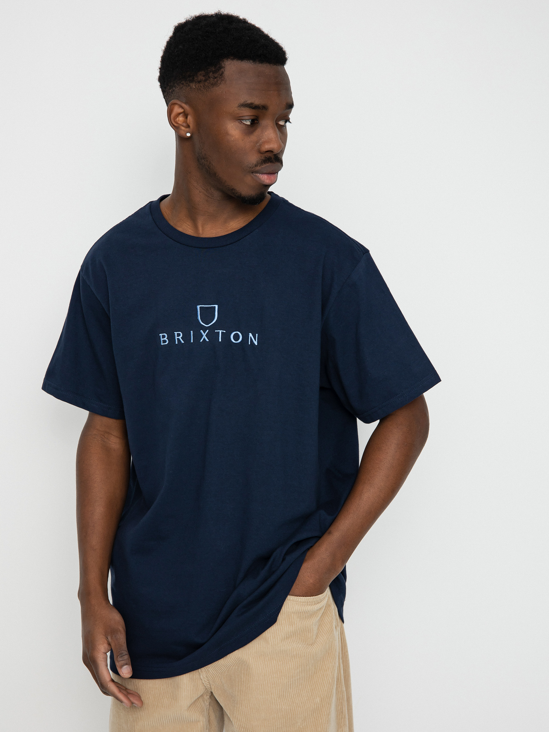 Tricou Brixton Alpha Thread (washed navy/pacific blue)