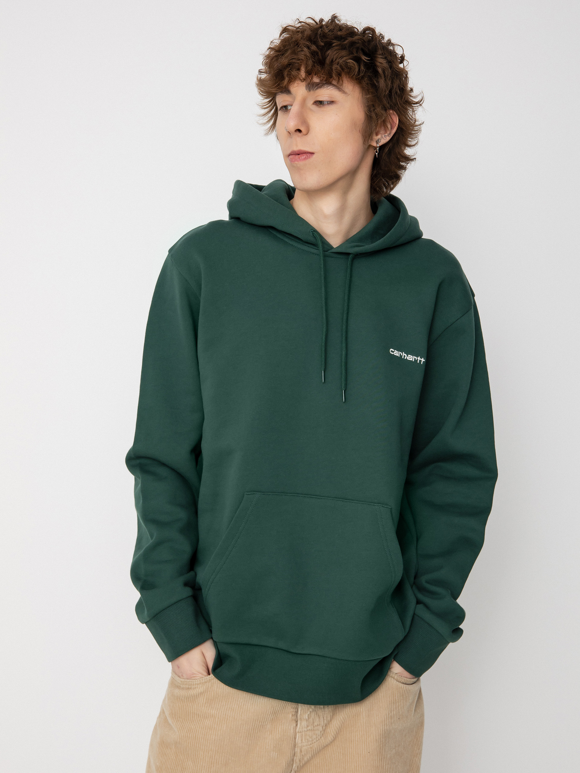 Hanorac cu glugă Carhartt WIP Script Embroidery HD (treehouse/white)