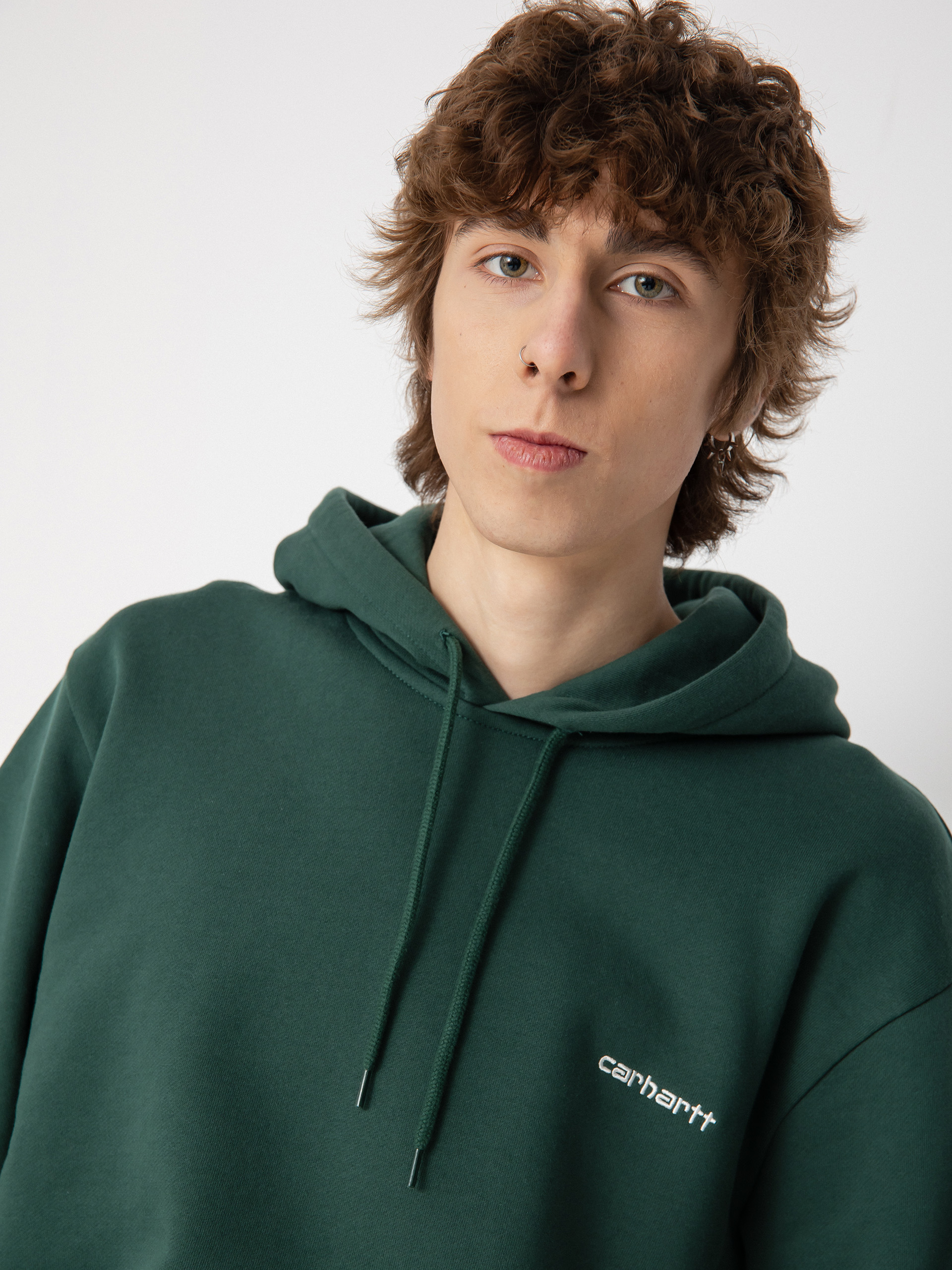 Hanorac cu glugă Carhartt WIP Script Embroidery HD (treehouse/white)
