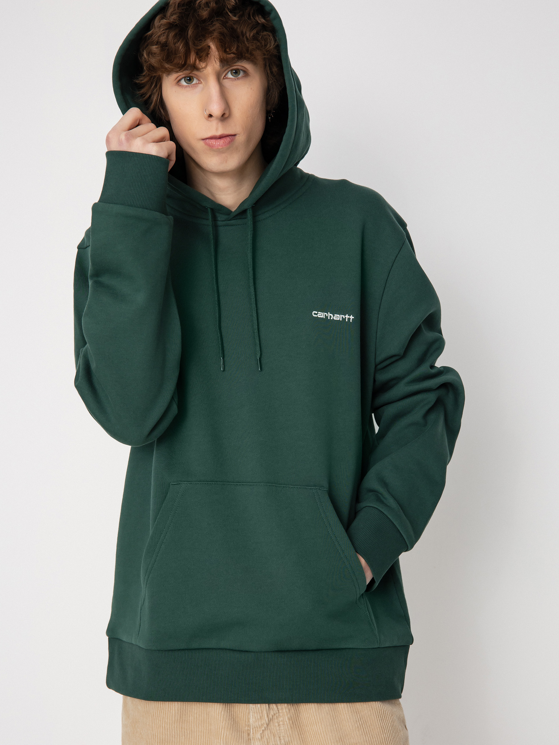 Hanorac cu glugă Carhartt WIP Script Embroidery HD (treehouse/white)
