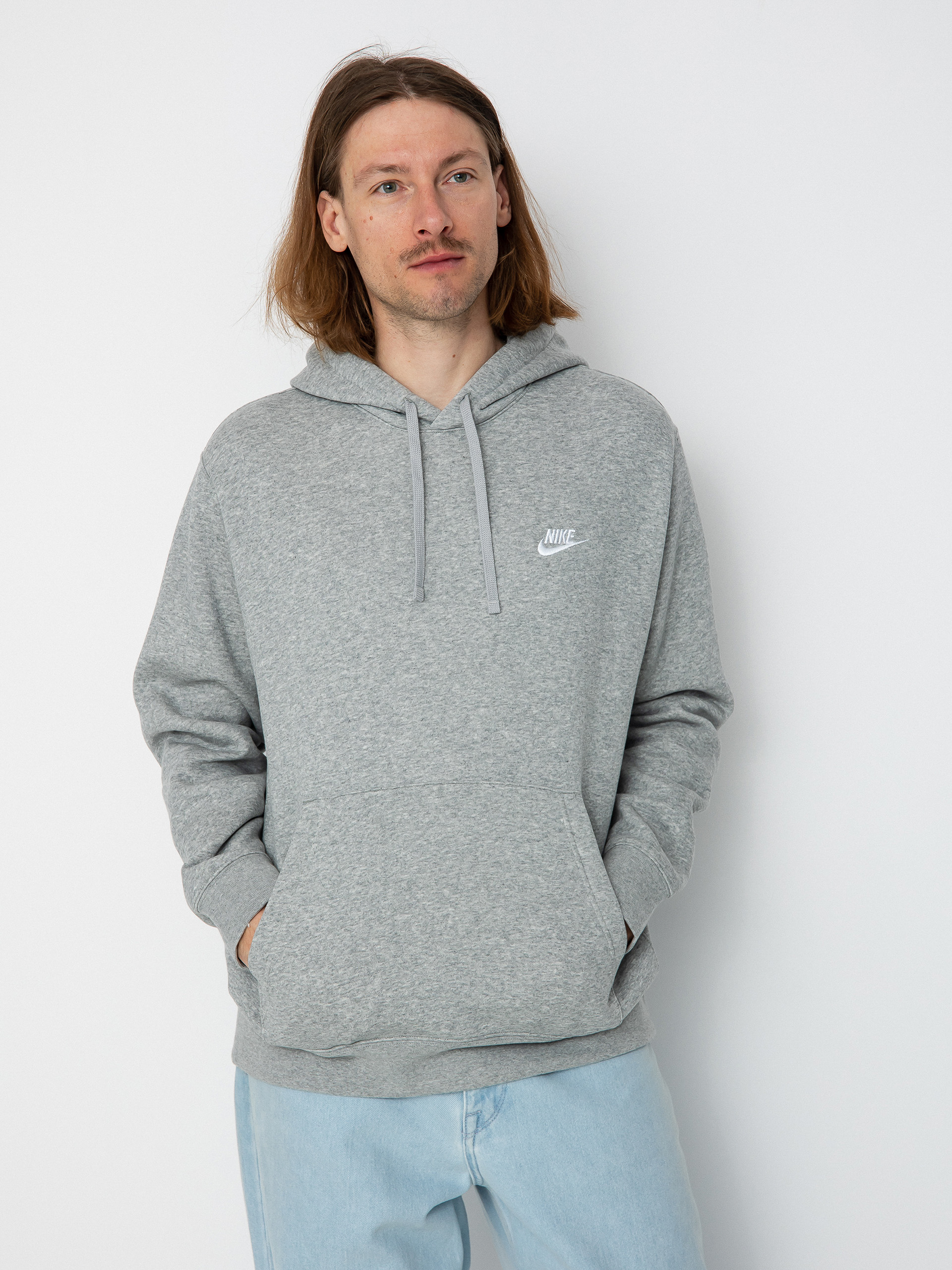 Hanorac cu glugă Nike Club Hoodie Po Bb HD (dk grey heather/matte silver/white)