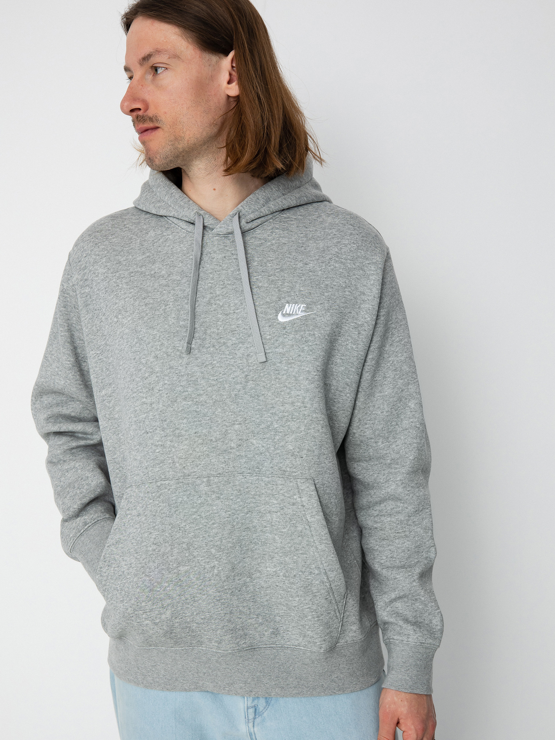 Hanorac cu glugă Nike Club Hoodie Po Bb HD (dk grey heather/matte silver/white)