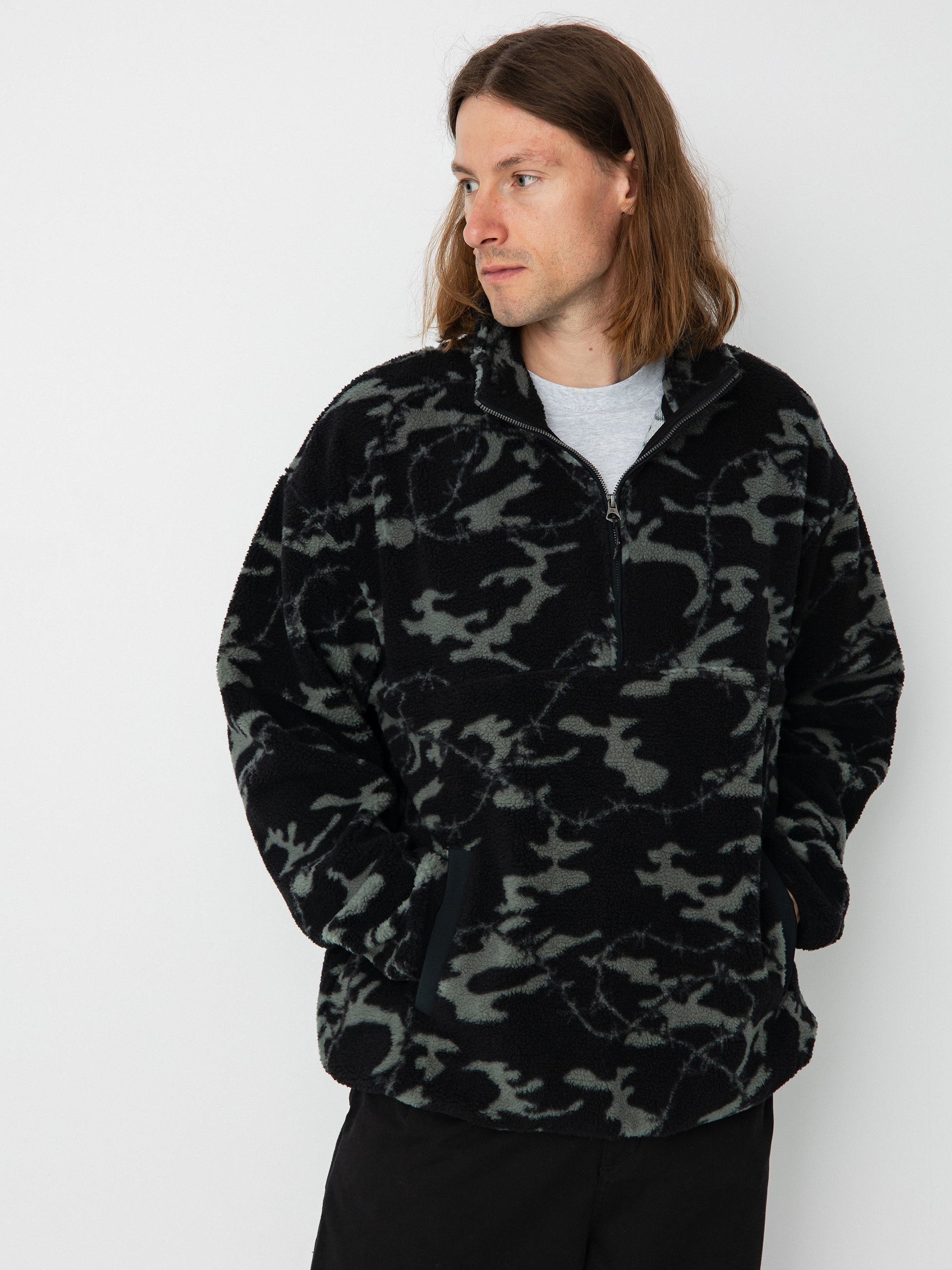 Pentru bărbați Hanorac din fleece Quiksilver Mikey Zip Sherpa (black mongrel)