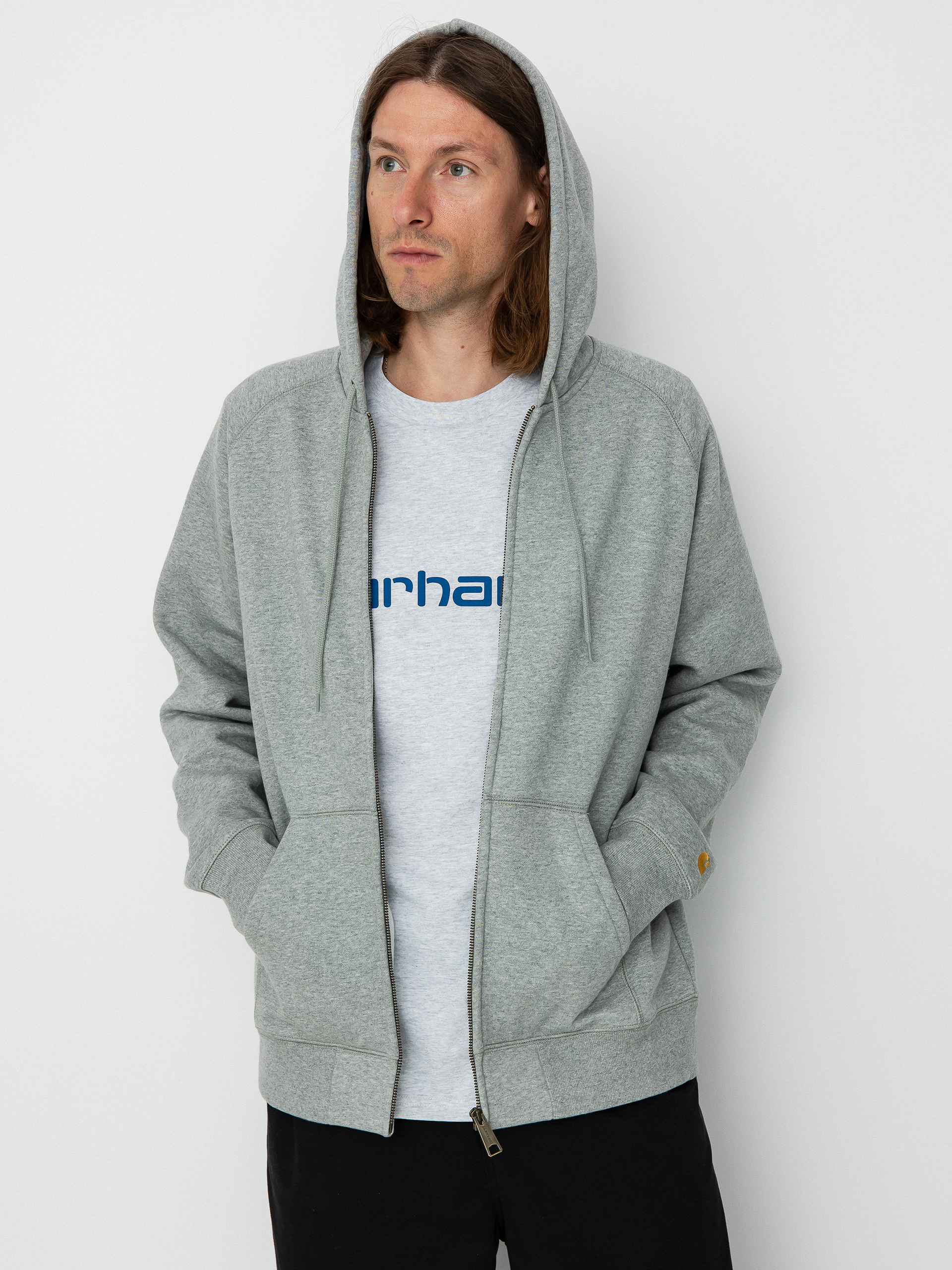 Hanorac cu glugă Carhartt WIP Chase ZHD (grey heather/gold)