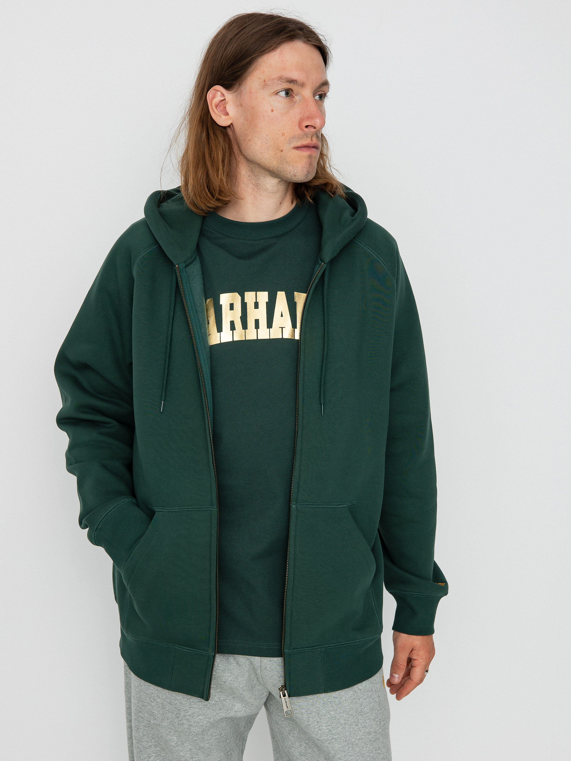 Hanorac cu glugă Carhartt WIP Chase ZHD (discovery green/gold)