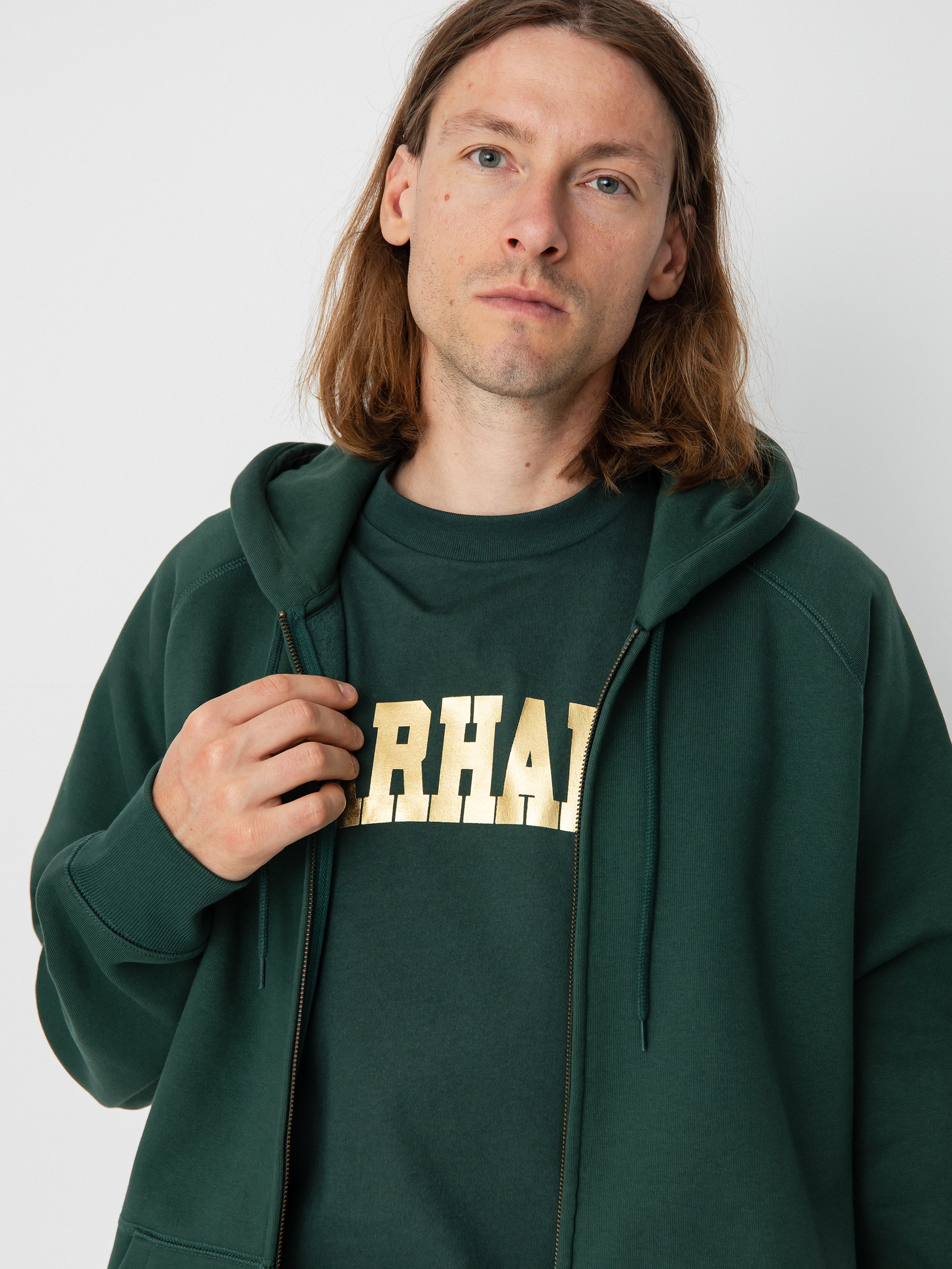 Hanorac cu glugă Carhartt WIP Chase ZHD (discovery green/gold)