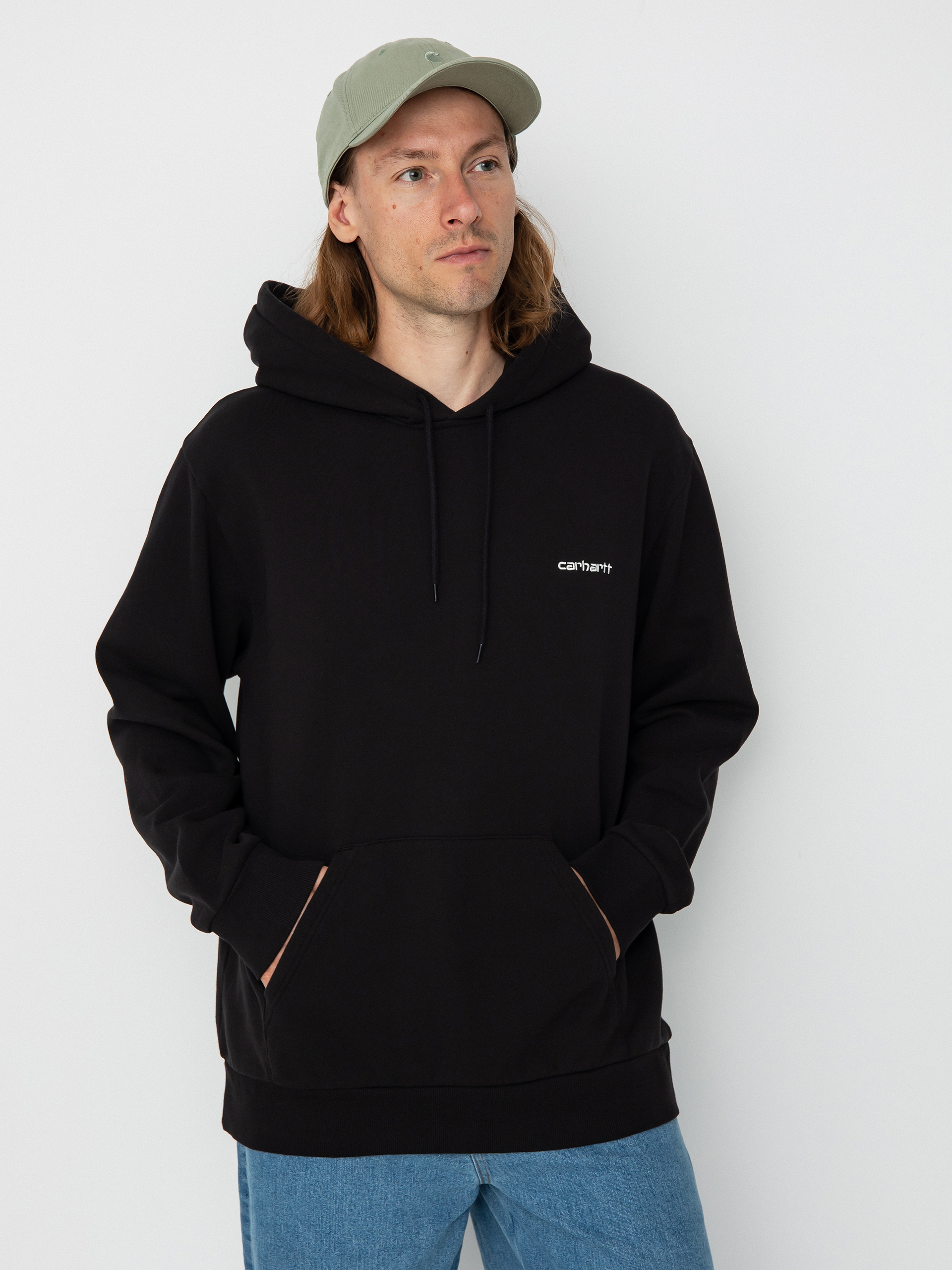 Hanorac cu glugă Carhartt WIP Script Embroidery HD (black/white)