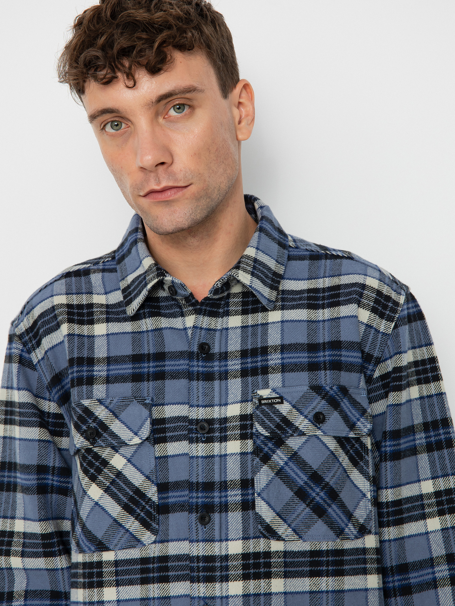 Cămașă Brixton Bowery Heavy Weight Ls (flint blue/black/mineral grey)